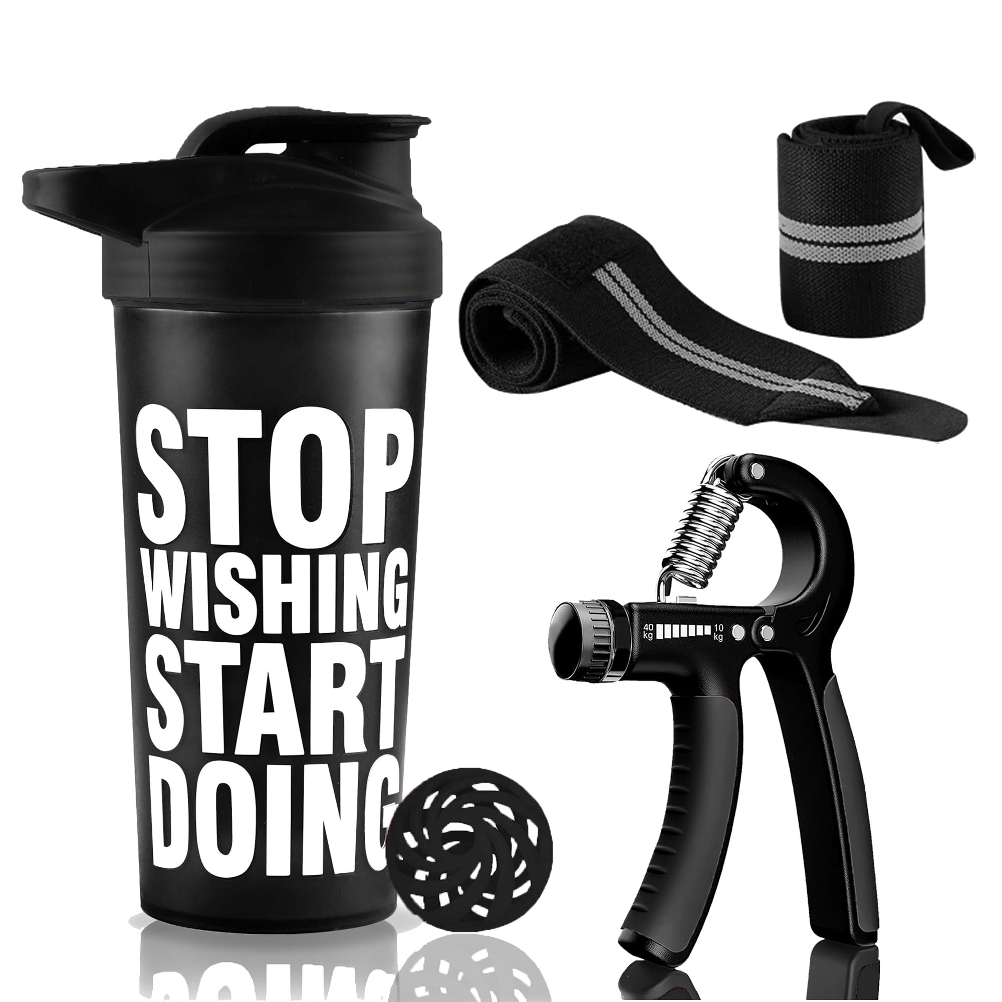 New Gym Shaker Combo for Men Combo Set for Men and Women Workout - Boost Your Workout with Gym Shaker, Wrist Band & Hand Gripper | 700ml Shaker Bottle | Wrist Support Band | Workout Gripper (Black)-image-14