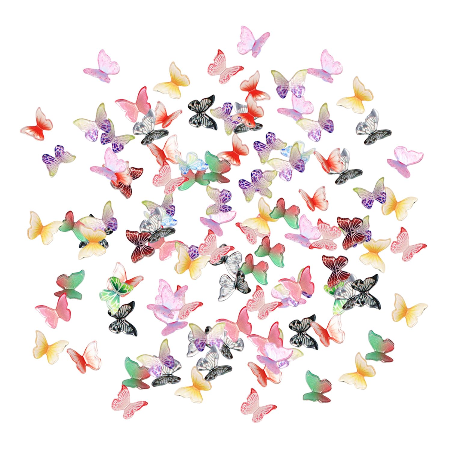HINFHI 80 Pieces Of Colorful Three-Dimensional Mini Butterfly, Cute Mini, Exquisite Resin Nail Stickers