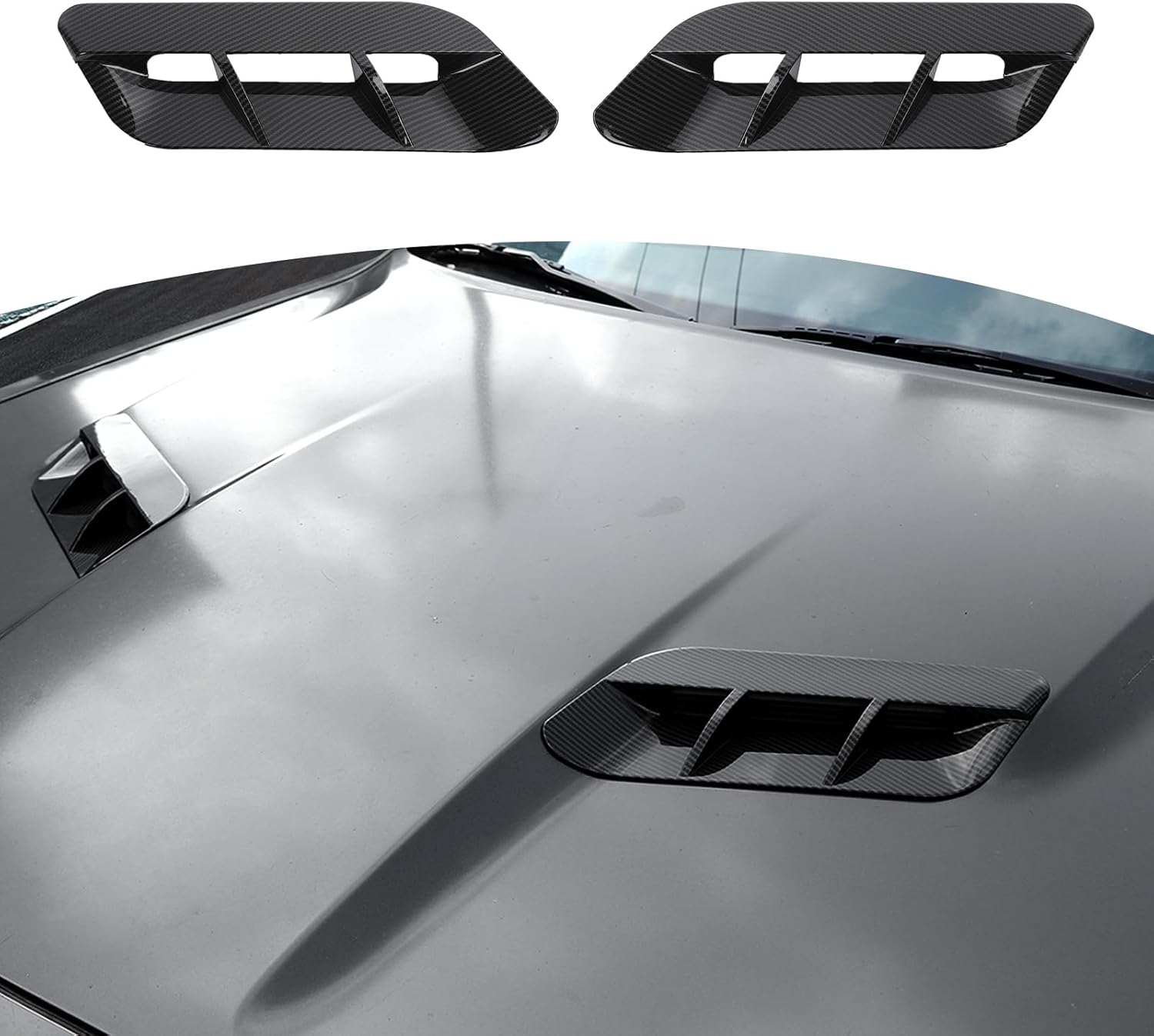 for Challenger Hood Vent Cover Trim Fit for Dodge Challenger 2015-2023 Black Carbon Fiber Exterior Accessories 2pcs