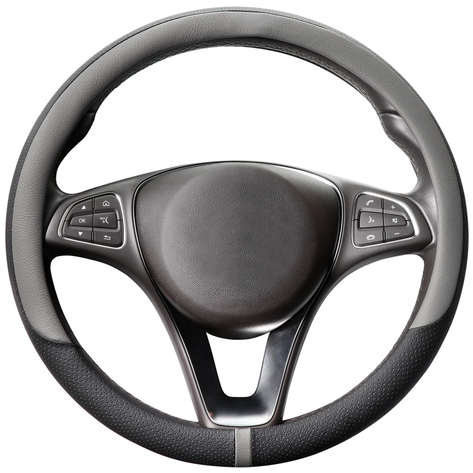 COFIT Coprivolante Auto Antiscivolo Copri Volante Universale in Pelle Microfibra Copristerzo per SUV Camion, S 35.5-36cm Grigio e Nero