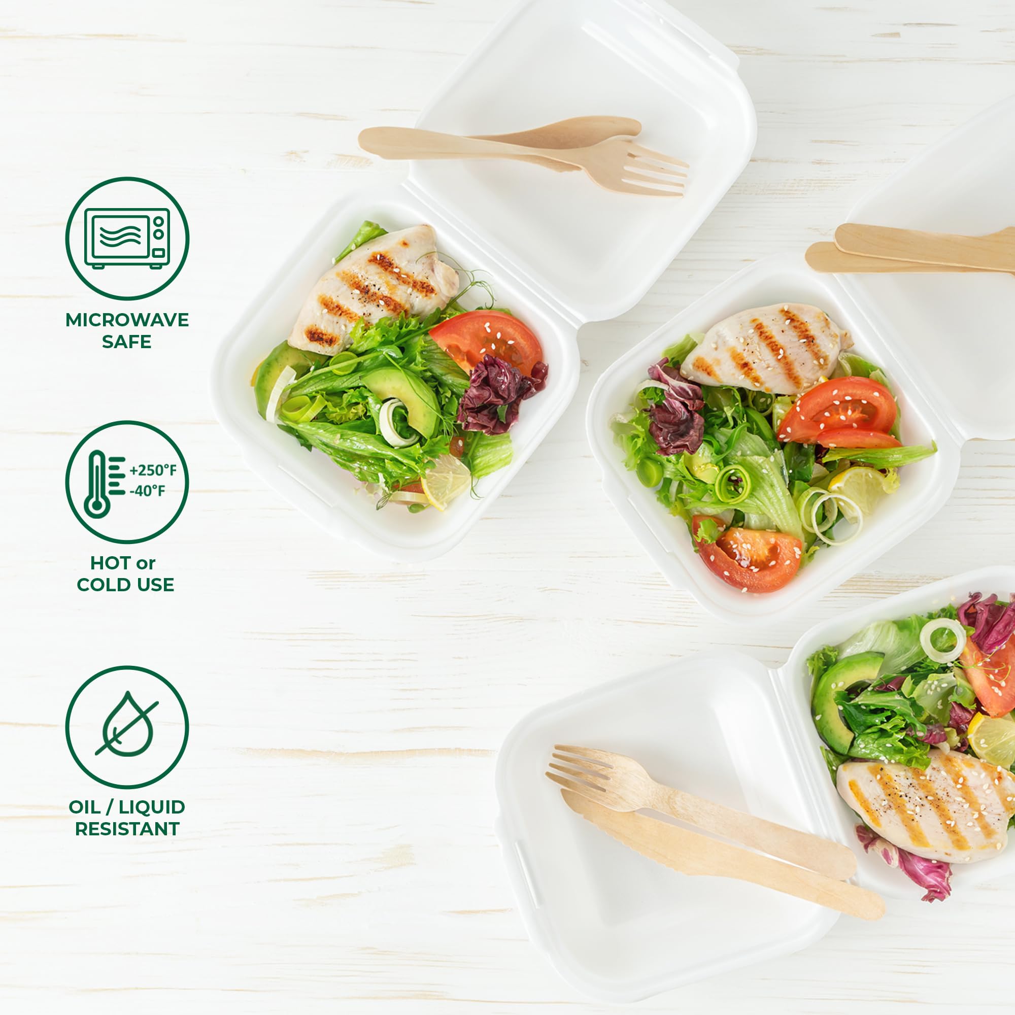 Freshware Clamshell Lebensmittelbehälter mit Deckel [6x6 500-Pack] Einweg-To-Go-Behälter, biologisch abbaubare Zuckerrohr To Go Boxen, Papierbehälter, mikrowellen- und gefriergeeignet, stapelbar