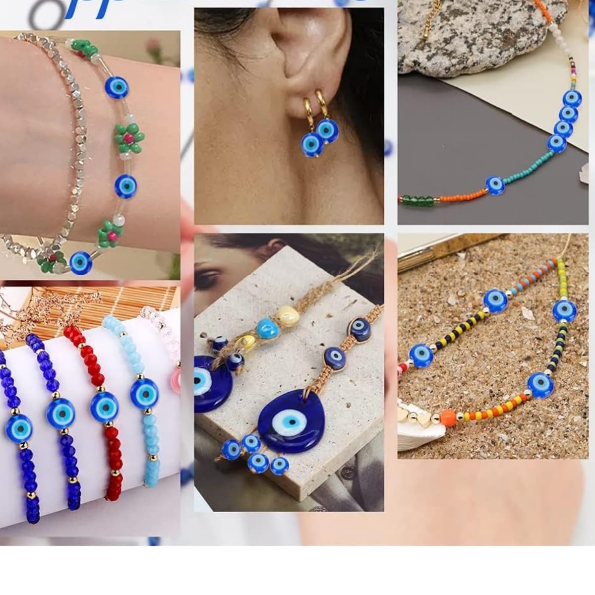 Koraliki ze złym okiem, 100 szt. Koraliki ze złym okiem, 6 x 8 mm, zawieszki zawieszki koraliki na szczęście niebieskie tureckie oczy złe oko do rzemiosła DIY