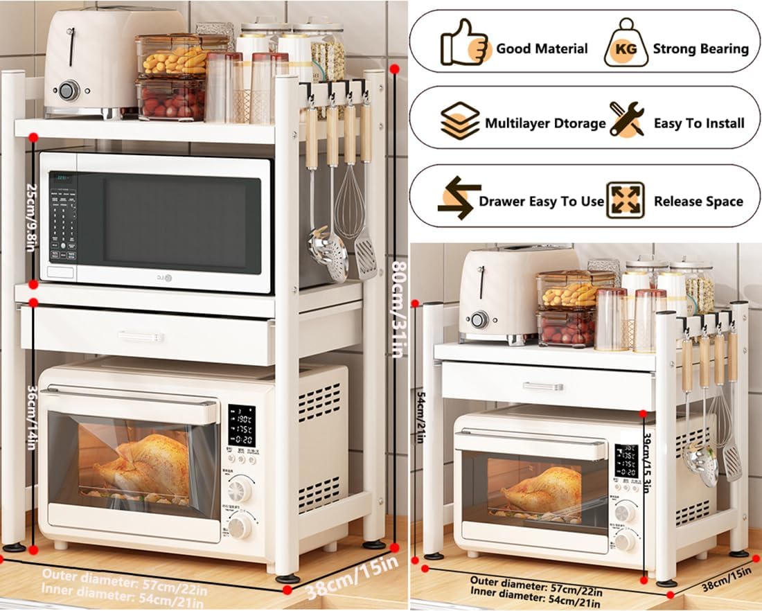 23 Tier Microwave Oven Rack with DrawerKitchen Countertop Storage nizer for Pots Pans Rice CookerBlack Microwave Shelf SpaceSaving Kitchen Shelf