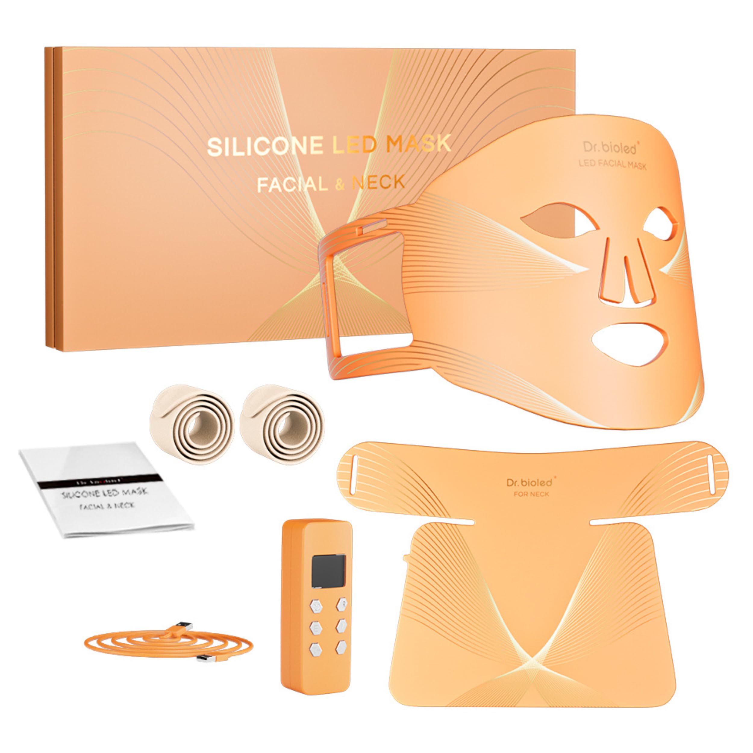 Máscara LED Facial y Cuello 488 LEDs – 8 Colores de Luz LED para Rutina de Belleza Facial – Mascarilla LED de Silicona Flexible y Cómoda – Diseño Ergonómico – DR. BIOLED