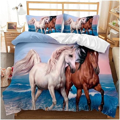Juego de ropa de cama 3D de caballo tamaño Queen, funda de edredón de camafundas de edredón, ropa de cama, fundas de almohada, textiles para el