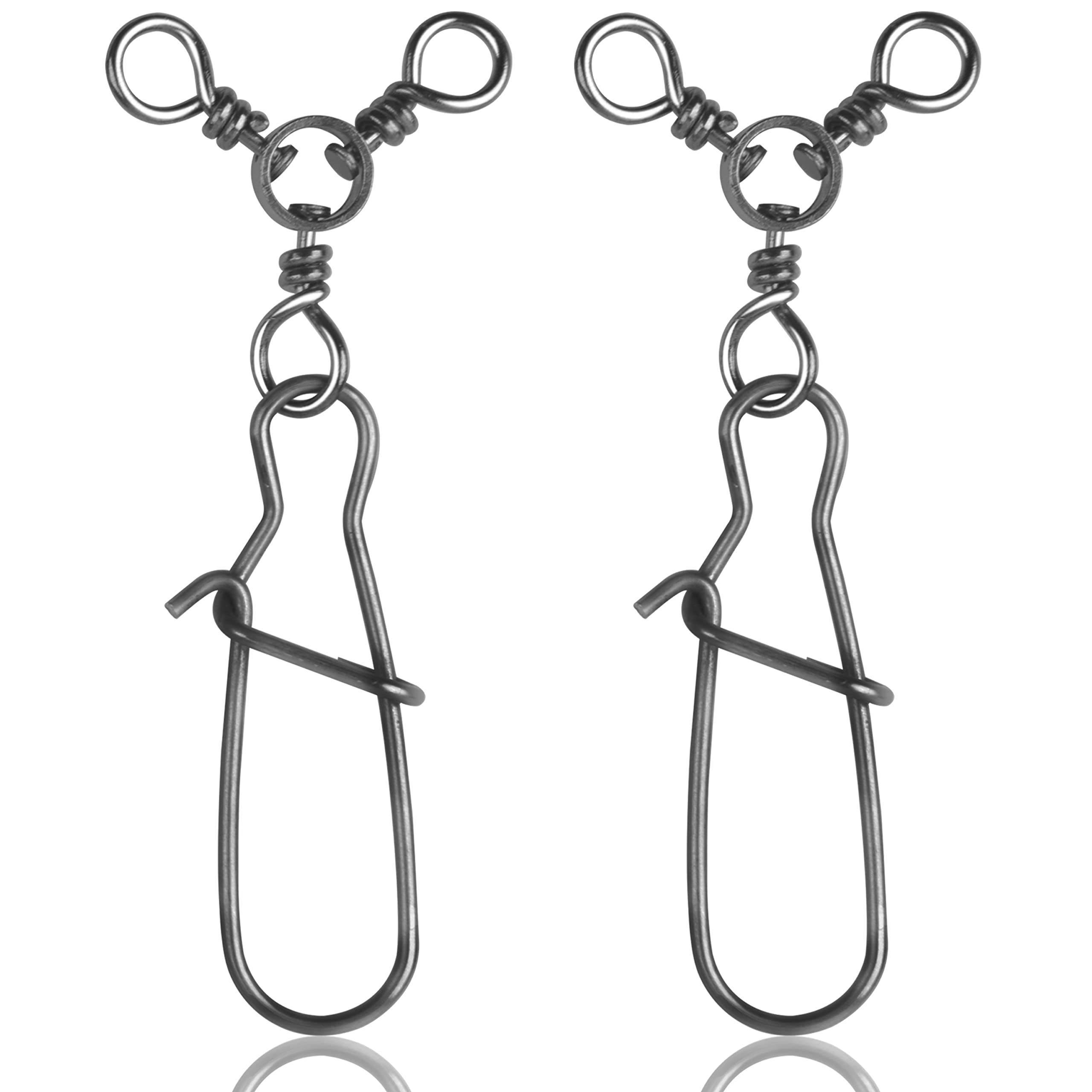 3 Way Snap Swivels Fishing Tackle, 25pcs High Strength T-Turn Fishing Swivels with Snaps Saltwater Fishing Lure Connectors for Trolling Catfish Rig