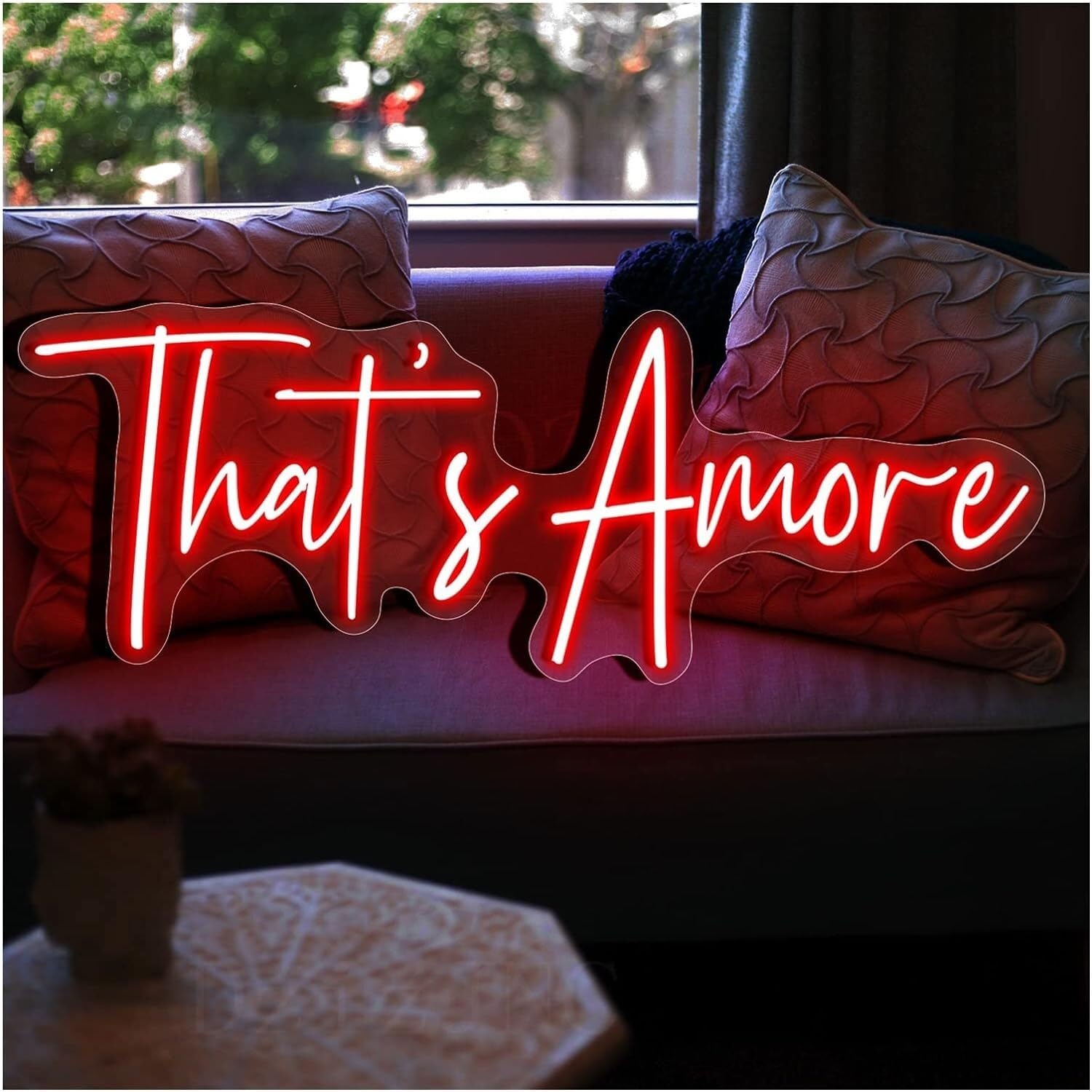 Señal de neón LED que brilla Amore neón, decoración de boda acrílica colgante de pared LED transparente (Rosso, 74 x 28 cm)