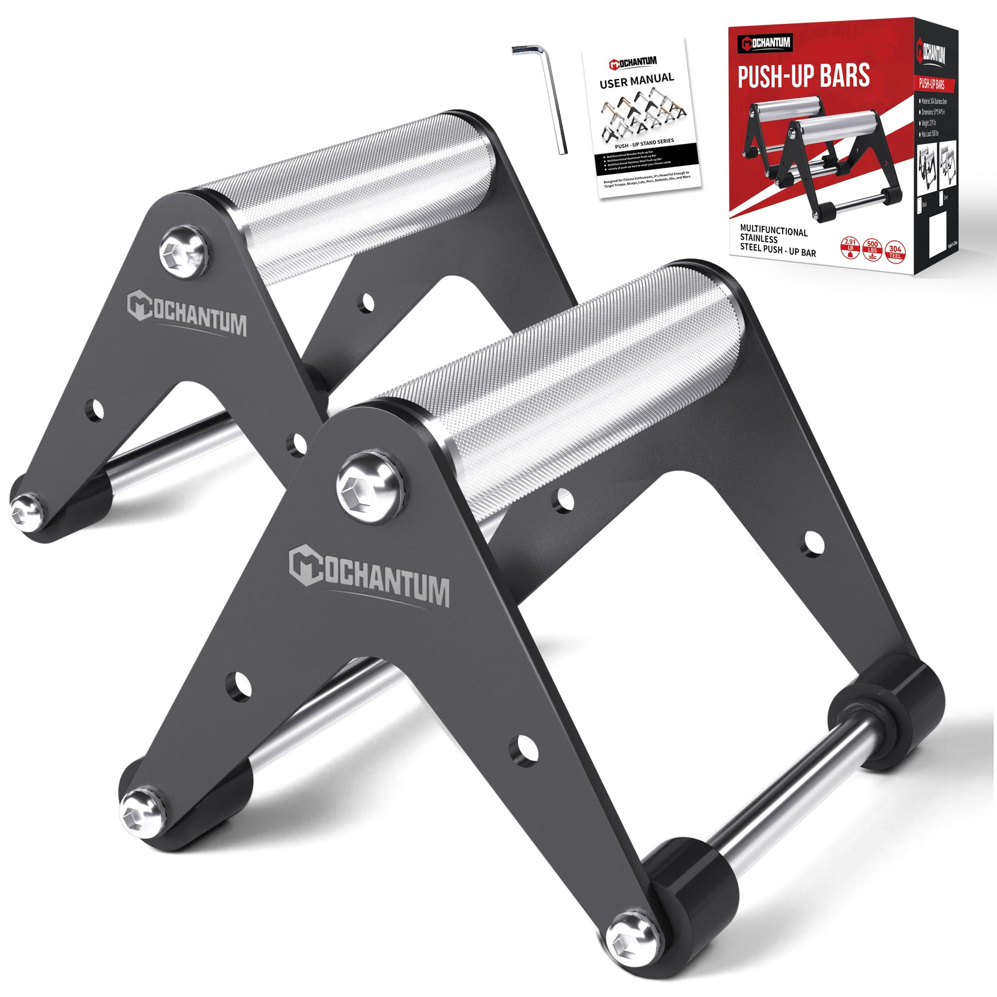 Mochantum Push Up Bar - Heavy-Duty Stainless Steel Pushup Stands with Non-Slip Base, 660 lb Capacity, Portable Home Gym Equipment for Strength