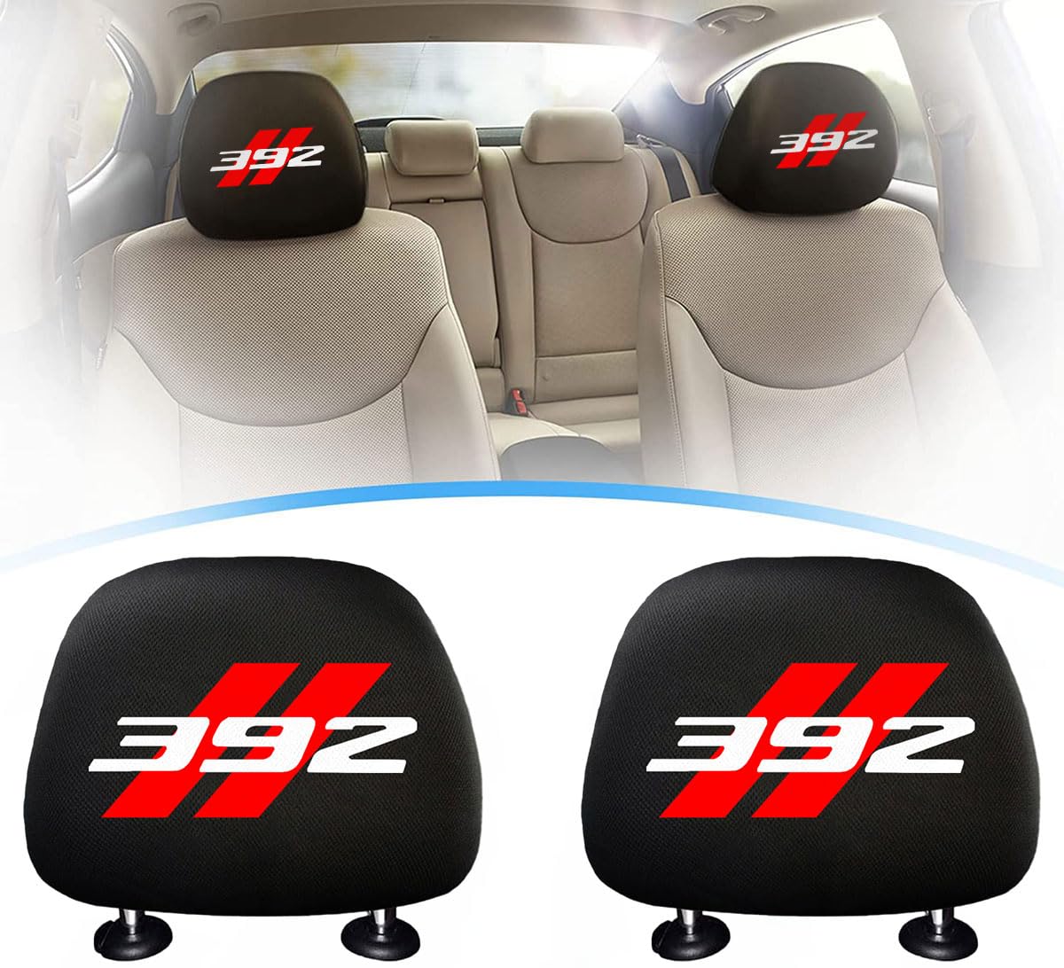 YAyahenhao 2Pack Universal Car Seat Headrest Covers for Dodge Challenger Durango Charger SRT 392 Soft Seat Headrest Cover Replacement, for Most Cars, Trucks, SUVs