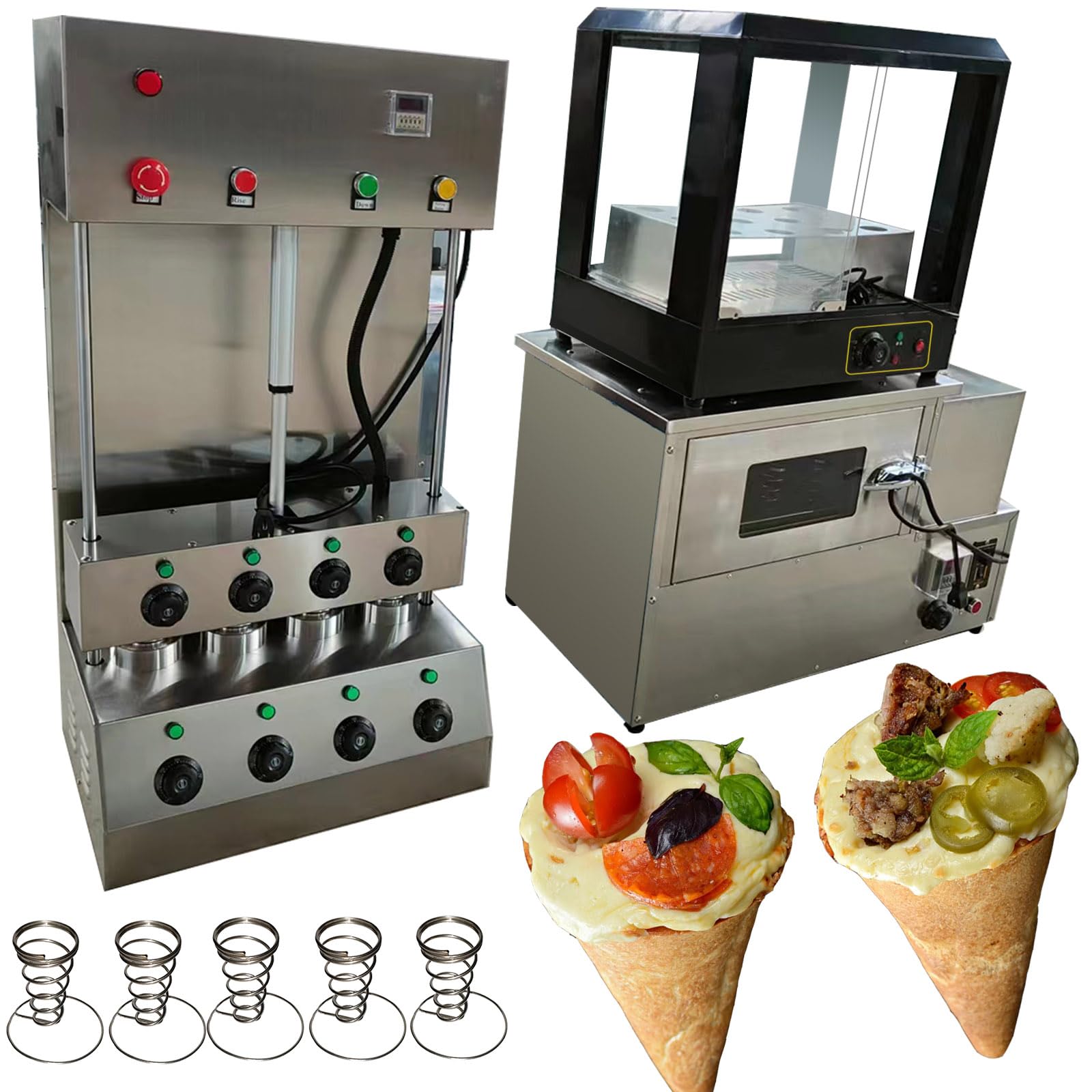 Stainless steel Pizza Cone maker Stand Ice Cream Cone machine 4 conical maker with 8 temperature controller 1 timer (cone maker+oven+12 holes display warmer, 220V/50HZ)