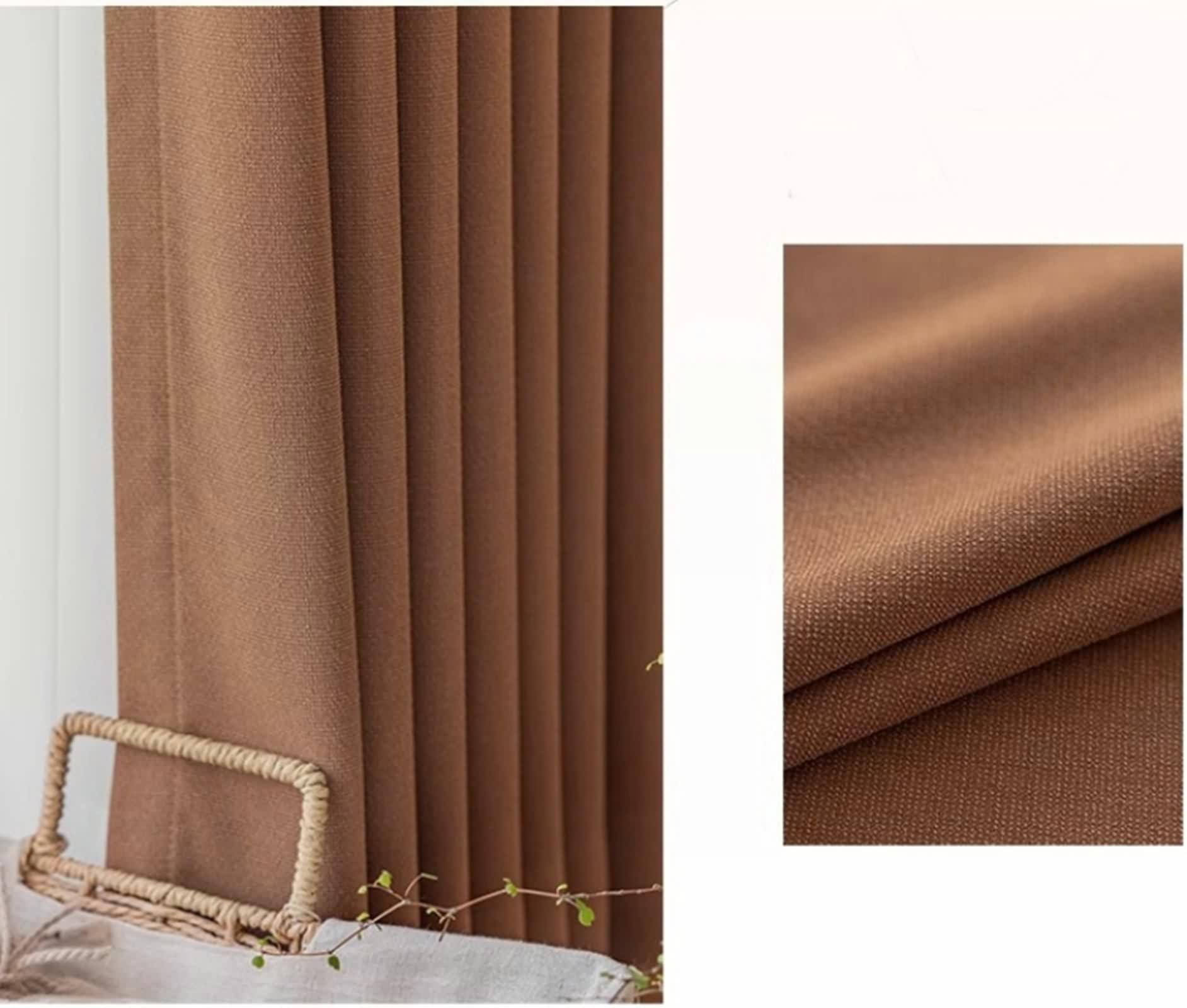 Zasłony do salonu 213 cm długości, zasłona na okna design jednolity kolor z tkanymi teksturami ciemnobrązowe zaciemnienie 2 panele 84 szer. x 213 cm dł