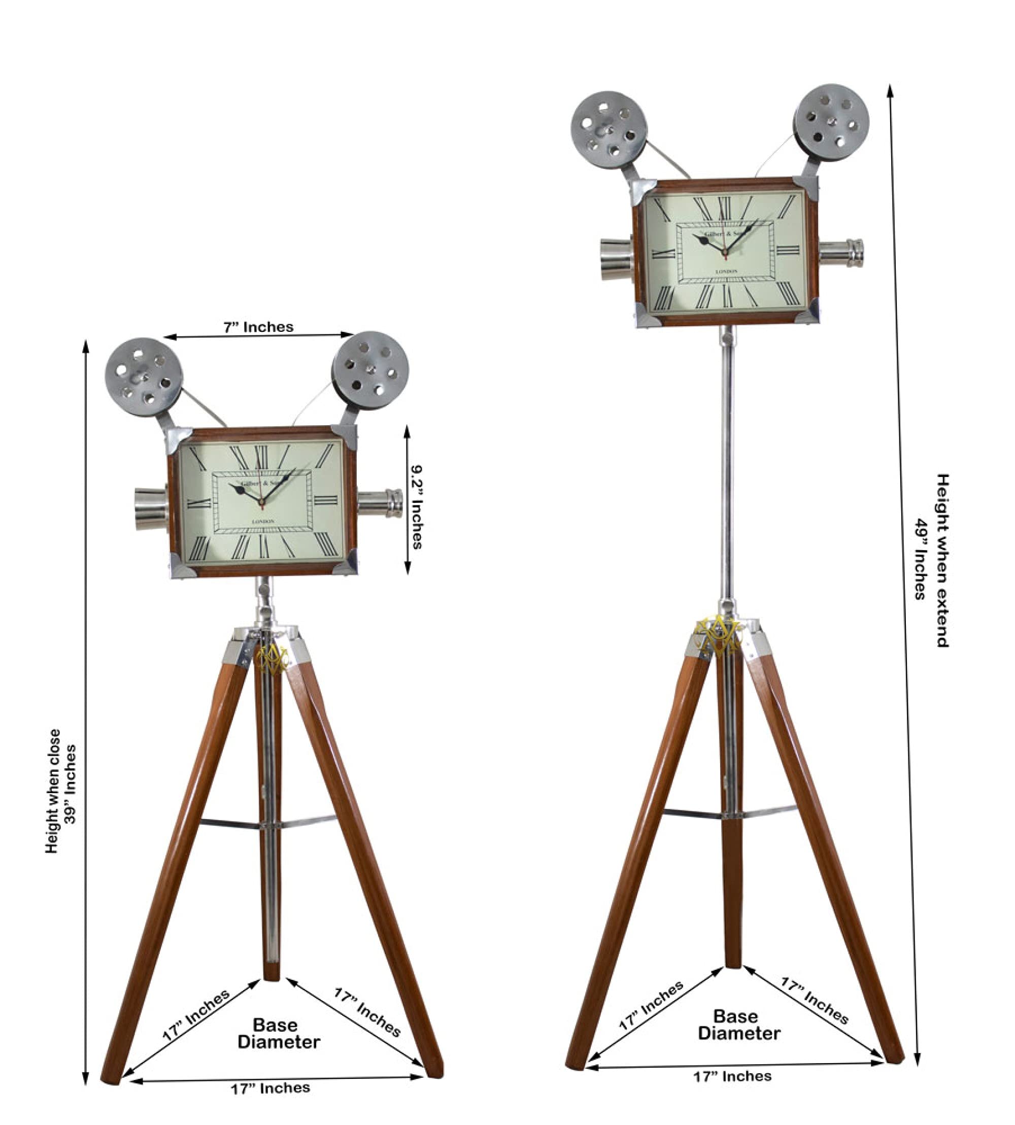 Reloj de piso grande Proyecto Carretes Reloj de cámara con altura ajustable trípode soporte (patas de reloj) Casa/oficina/biblioteca Regalos decorativos
