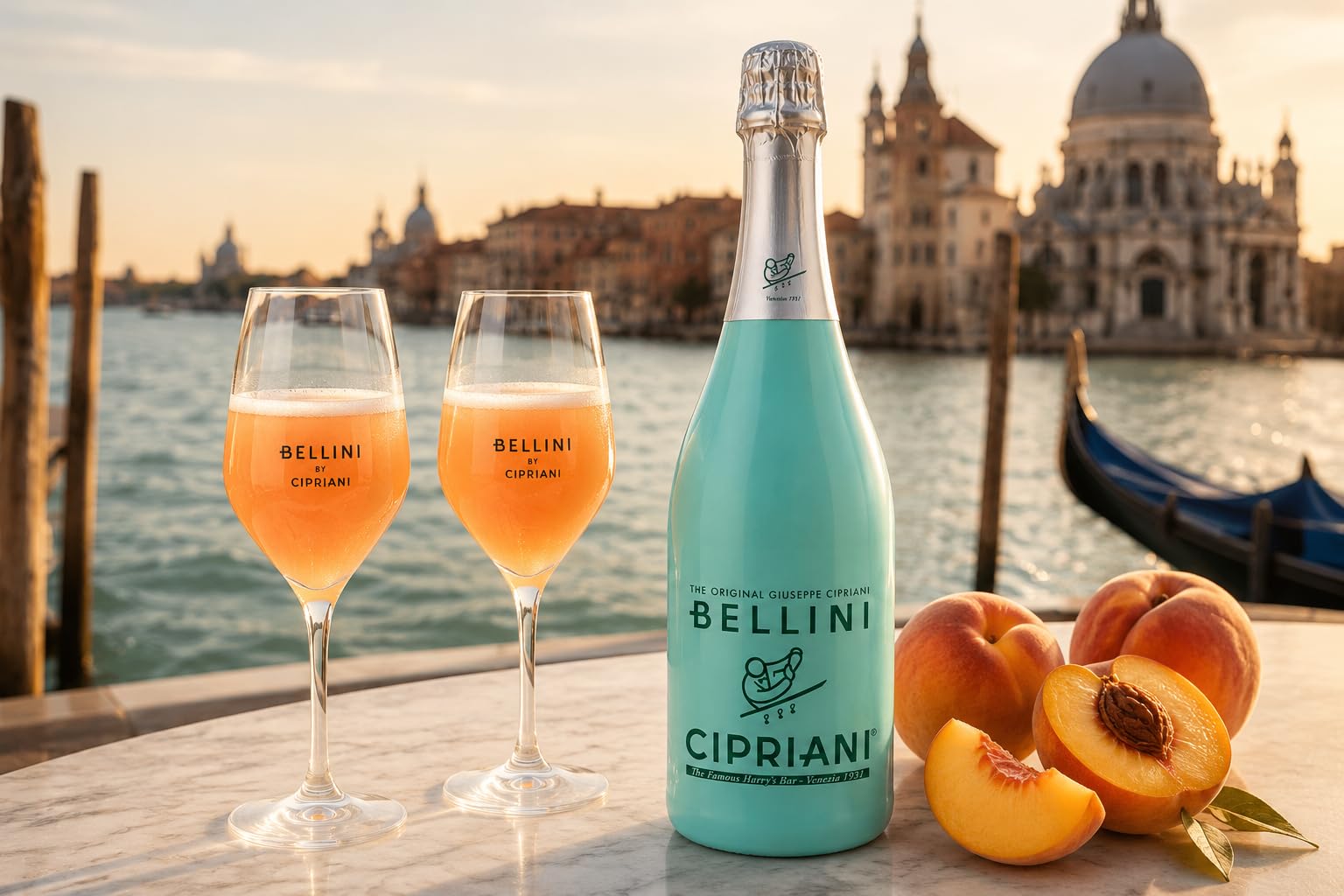 Original Cipriani Bellini Cocktail-Getränk | Viticoltori Ponte | Prosecco mit weißem Pfirsich | trinkfertiger Cocktail | 3 x 0.75 Liter | mit FABELHAFTE GESCHENKE - Genusskarte