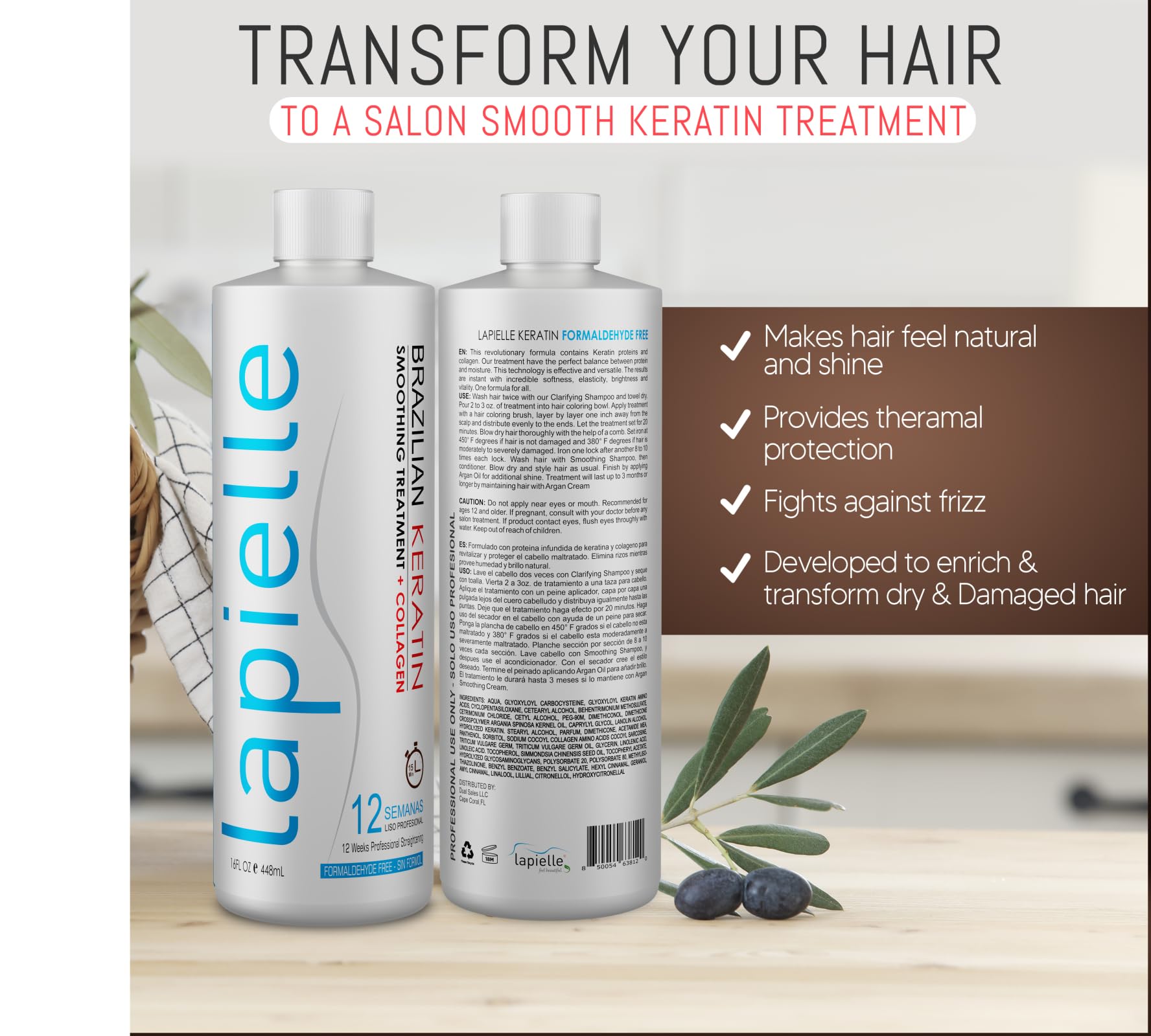 PRO-TECHS Keratin Treatment 1L – Formaldehyde-Free Brazilian Blowout Hair Straightener