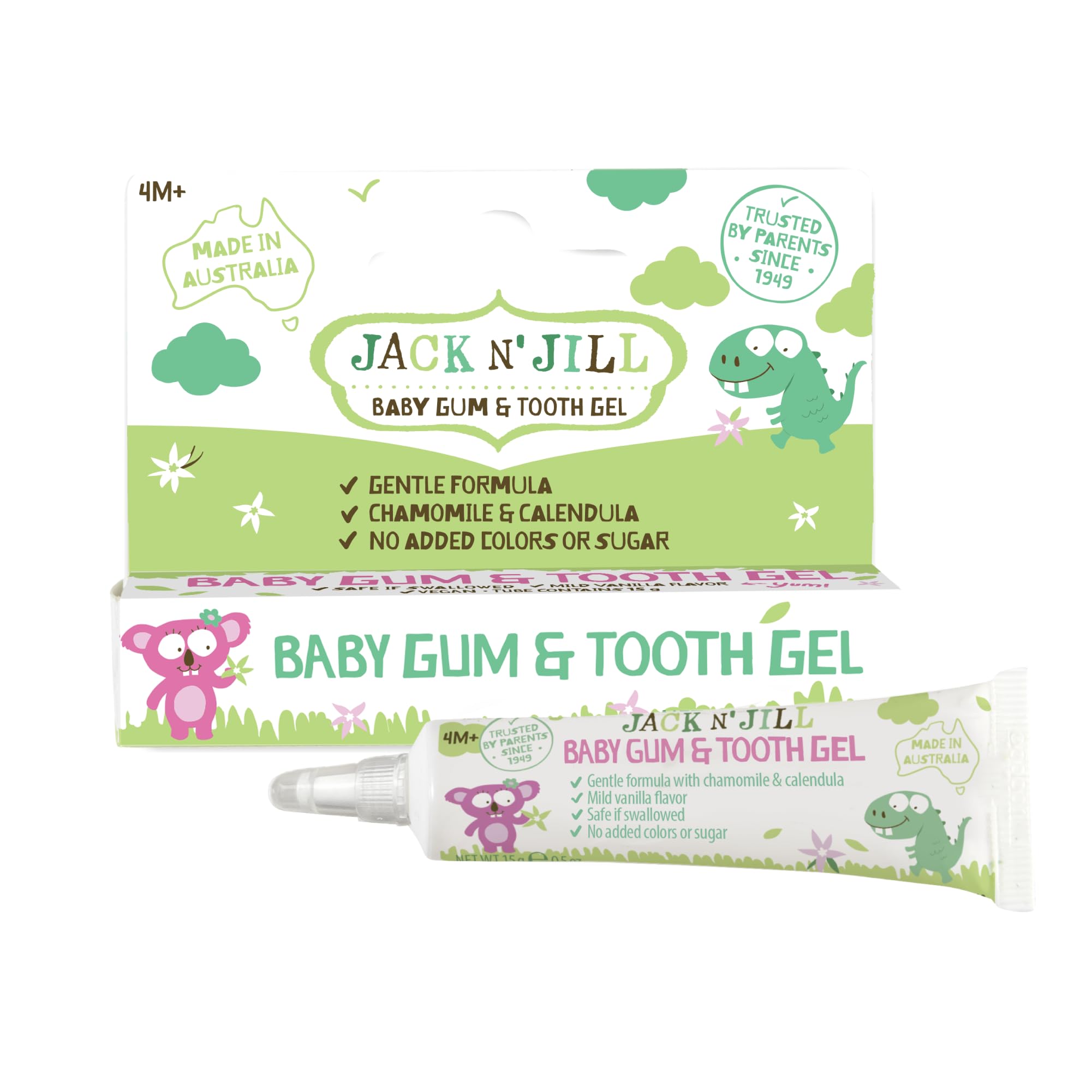 Jack N' Jill Baby Gum and Tooth Gel - Natural Teething Relief Gel for Babies, Gentle Formula with Chamomile and Calendula, No Added Sugars or Colors, Suitable for 4 Months and Up - 15 g