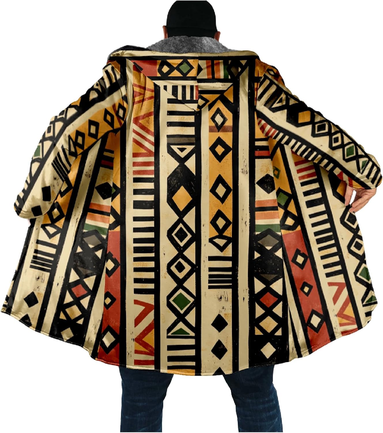 Cardigan Mens Hoodies Zip Up Aztec Tribe Ethnic Fleece Fall Oversized Novelty Open Front Drawstring Hooded Coat - Image 4
