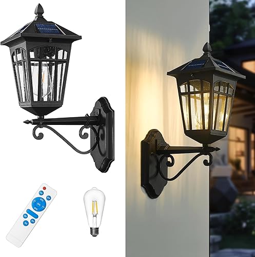 zeyu ZYX113B SL BK - Farol solar de pared para exteriores, 20 pulgadas, con control remoto, aluminio fundido a presión con pantalla de vidrio