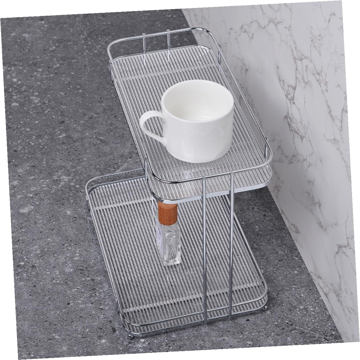 Acrylic Countertop Organizer with Removable Shelf Bathroom Vanity Storage Rack for Cosmetics Toiletries Shampoo and Body Wash