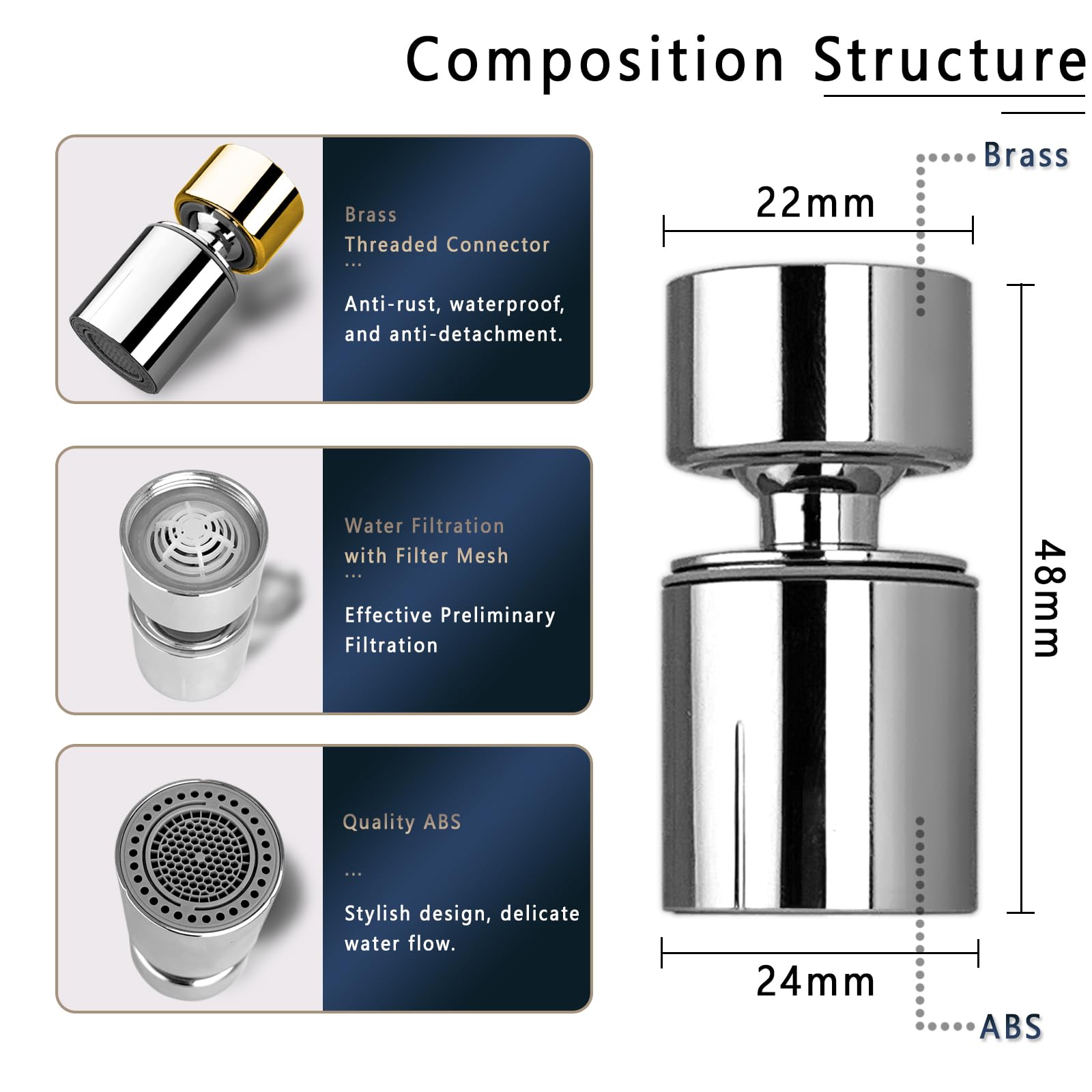UYUYong 2 stuks waterkraan bruiswaterkraan 360° draaibare waterbesparing M22- M24 messing kraan beluchter voor kraan opzetstuk