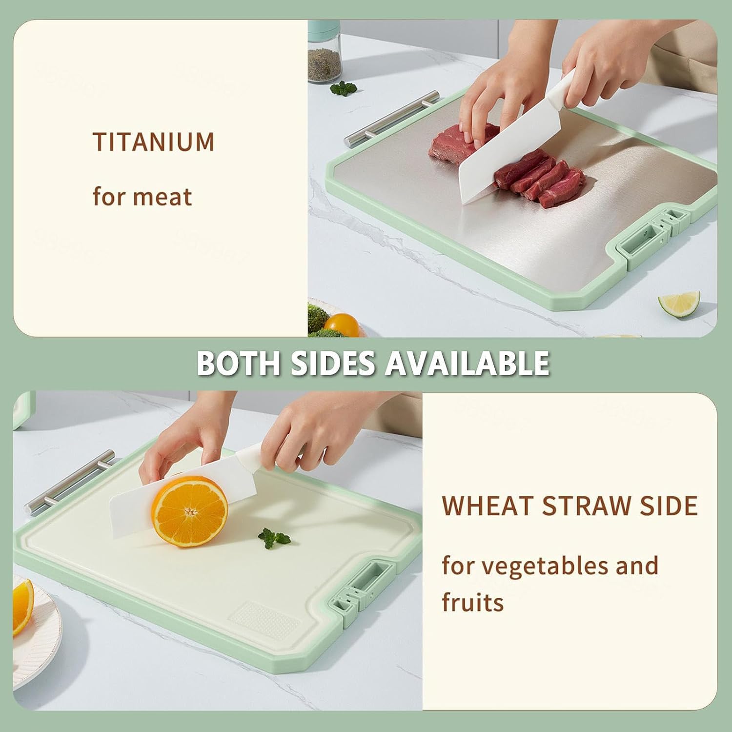 Purecut Titanium Cutting Boards Double-Sided Titanium/Wheat Straw, Large Size 15.7in×12in, Cutting Board Titanium Dishwasher Safe, Easy to Clean