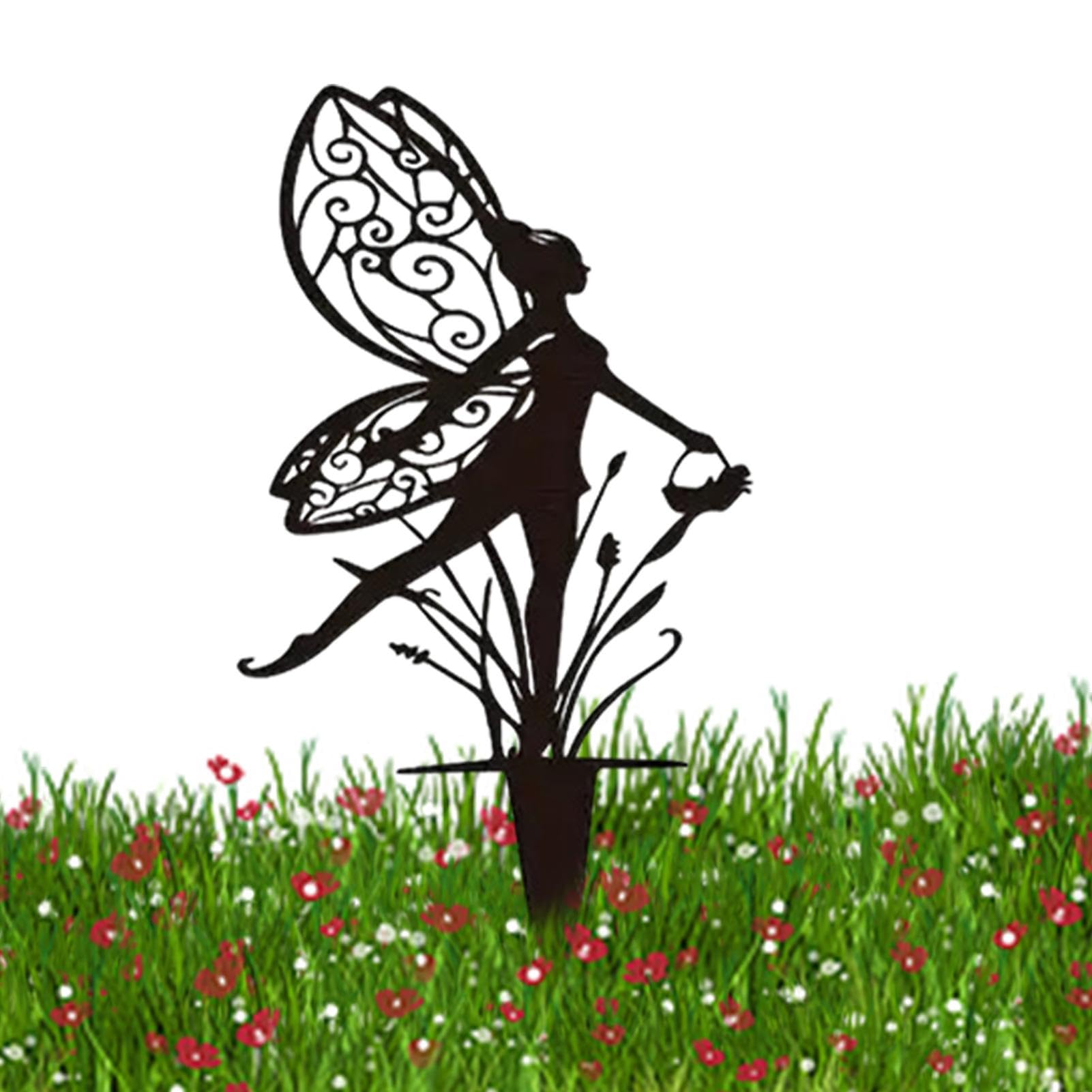 Silueta De Hadas De Metal, Decoración De Jardín, Pico De Jardín, Figura Decorativa, Figura De Jardín De Metal, Estacas De Jardín De Hadas, Figuras De Hadas Escultura Arte De Jardín De Metal
