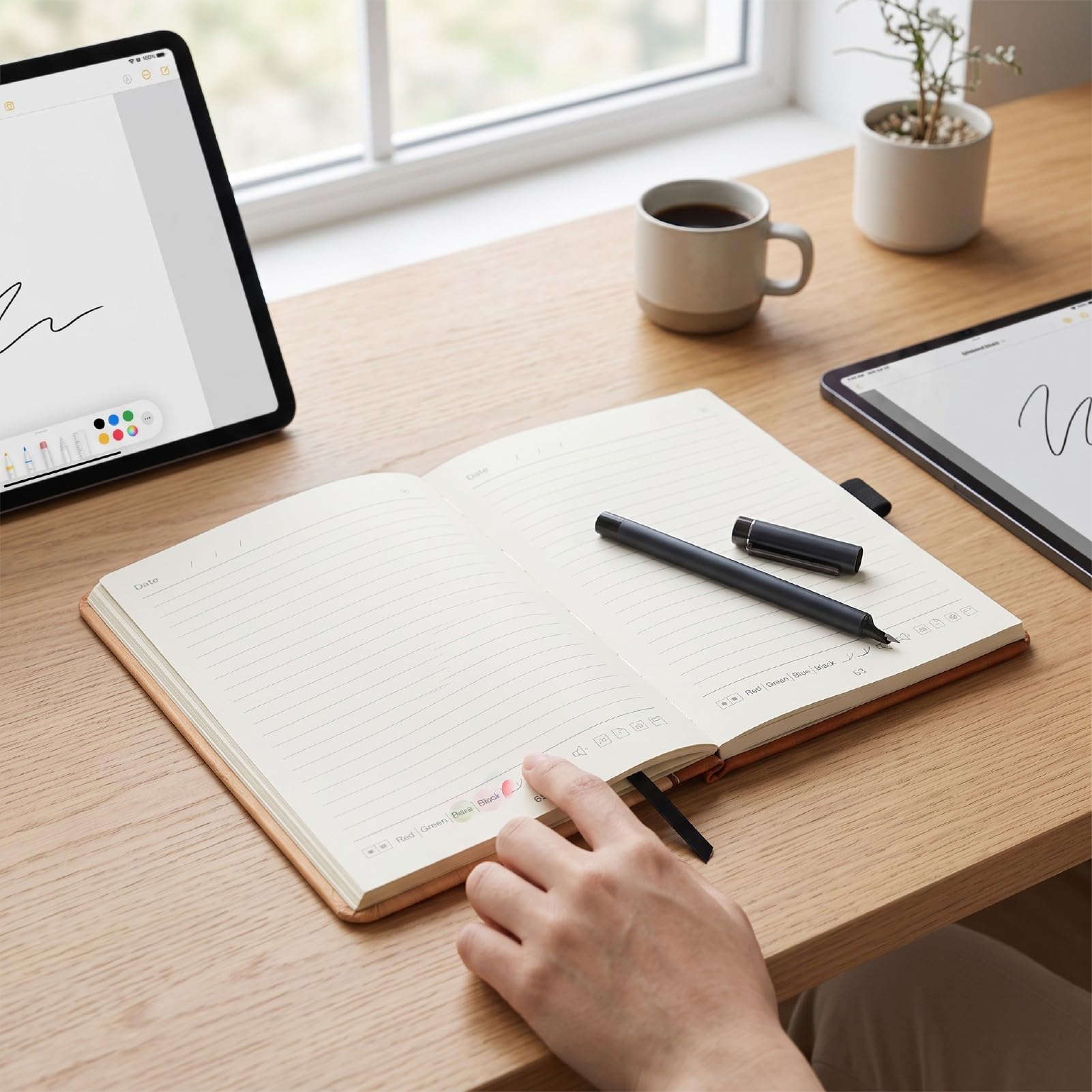 Annadue Penna di Sincronizzazione Digitale Intelligente con Set di Notebook per Smartphone e Tablet (BROWN)