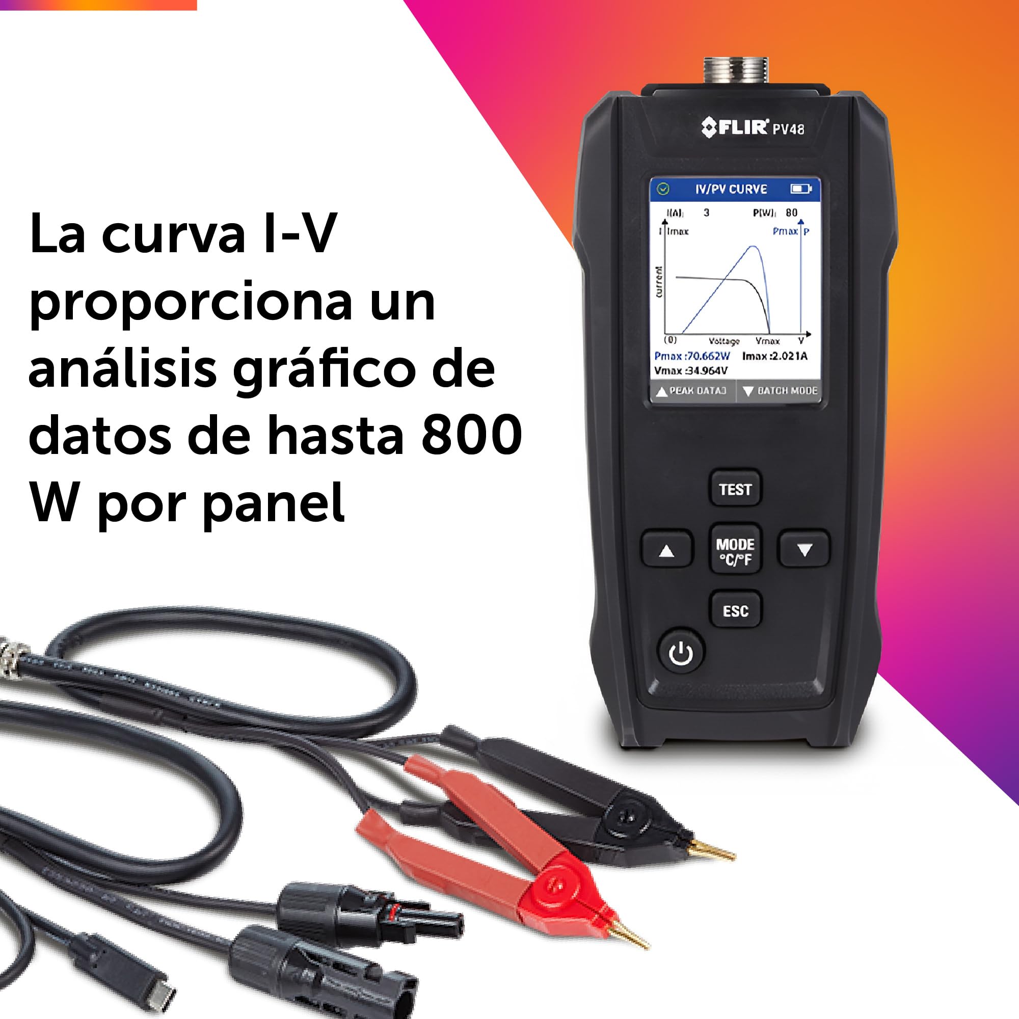 FLIR PV48 - Probador de paneles solares y trazador de curvas IV con mediciones de temperatura - Diseñado para evaluar la potencia y eficiencia máximas de los paneles solares
