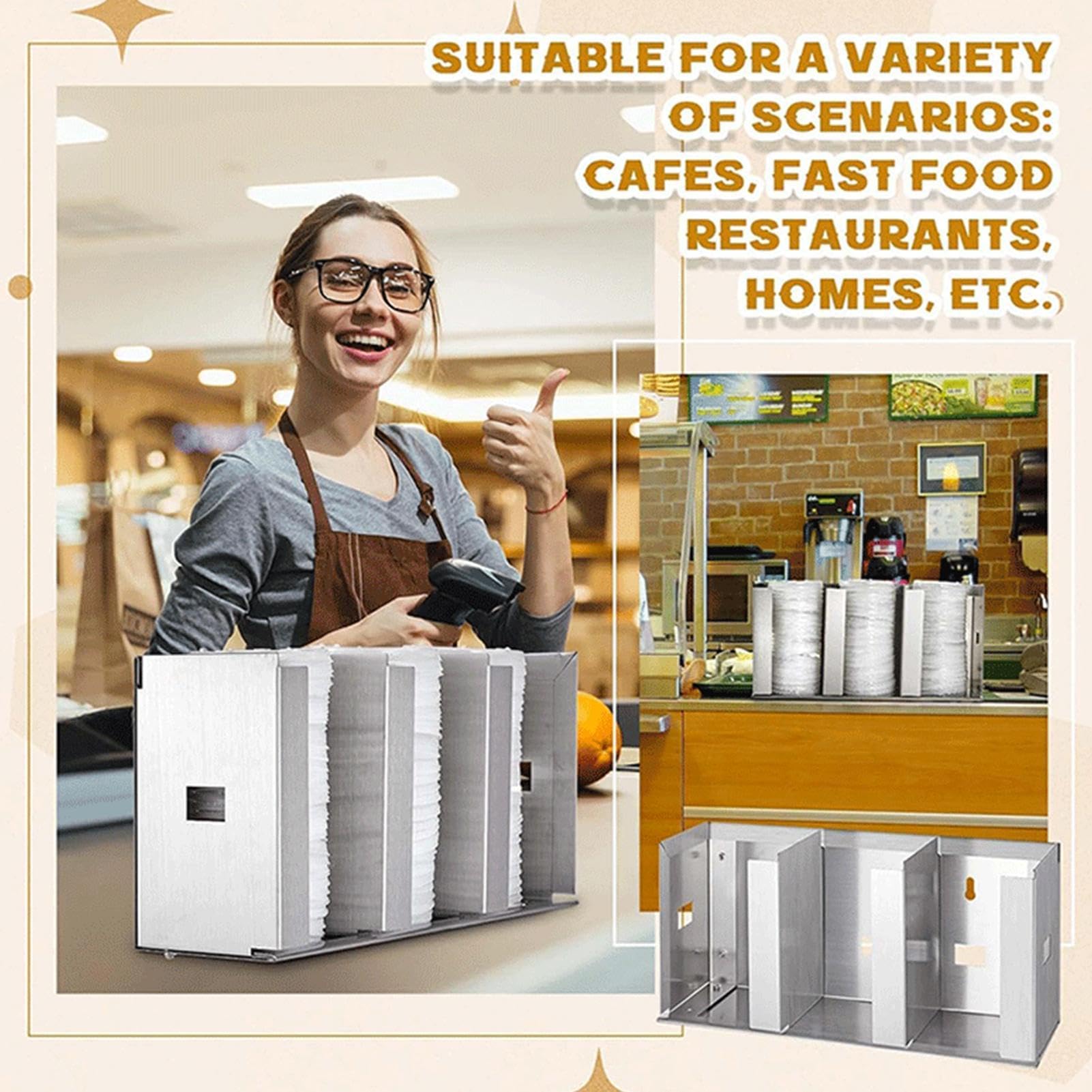 Generico Support pour tasses et couvercles | Porte- en acier, distributeur de verres de comptoir, pour maison, bureau, appartement, cuisine, salle de sport, fêtes locales et magasins