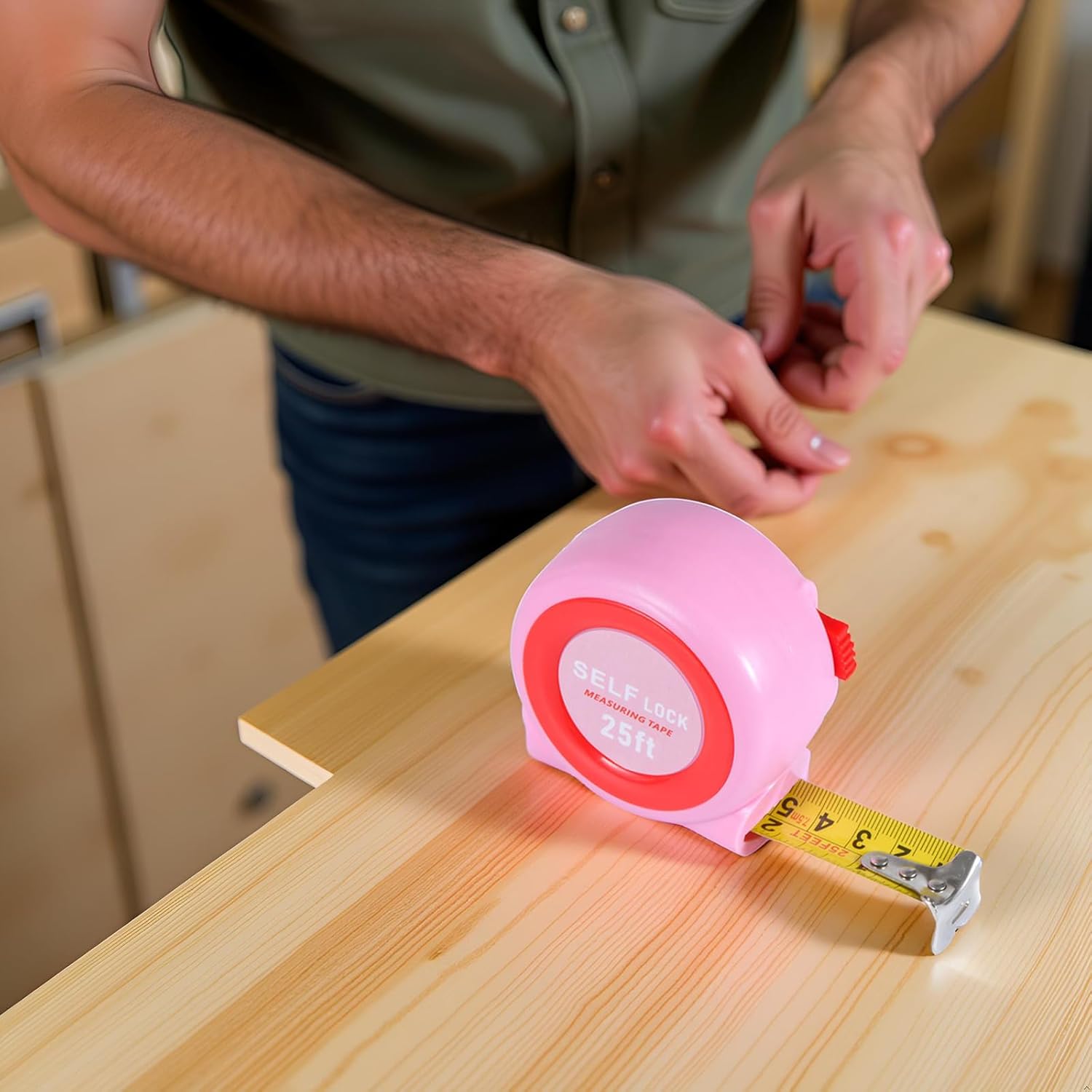 Pink Tape Measure, 25-FT Self-Lock Measuring Tape(Pink)