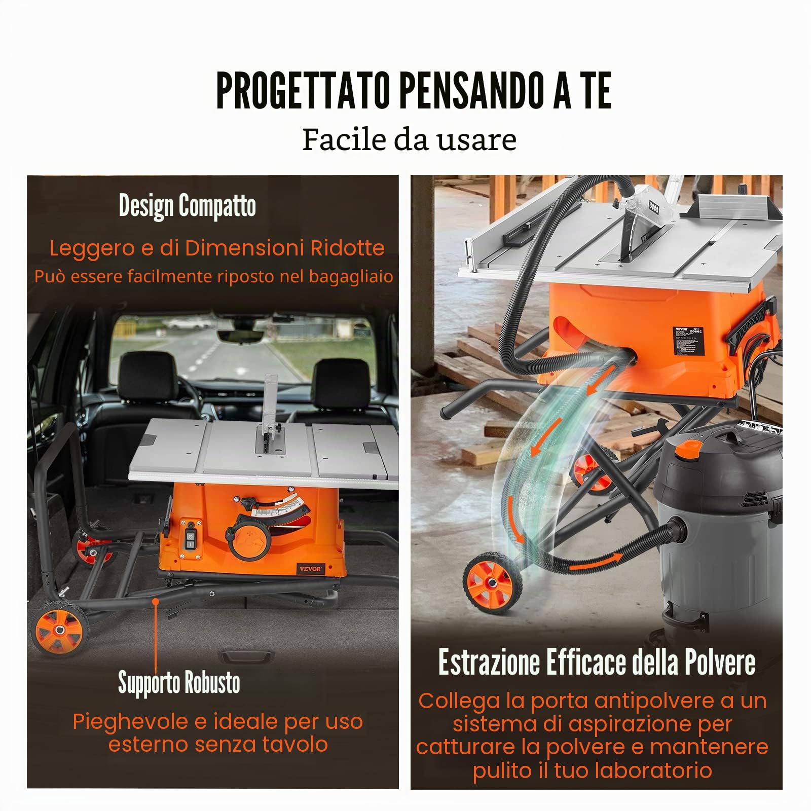 VEVOR Sega circolare da tavolo 4800 giri/min, sega da tavolo 1800 W, 85 mm a 90° sezione 55 mm con taglio obliquo a 45°, battuta angolare -60˚, ideale per il taglio di legno e progetti di lavorazione
