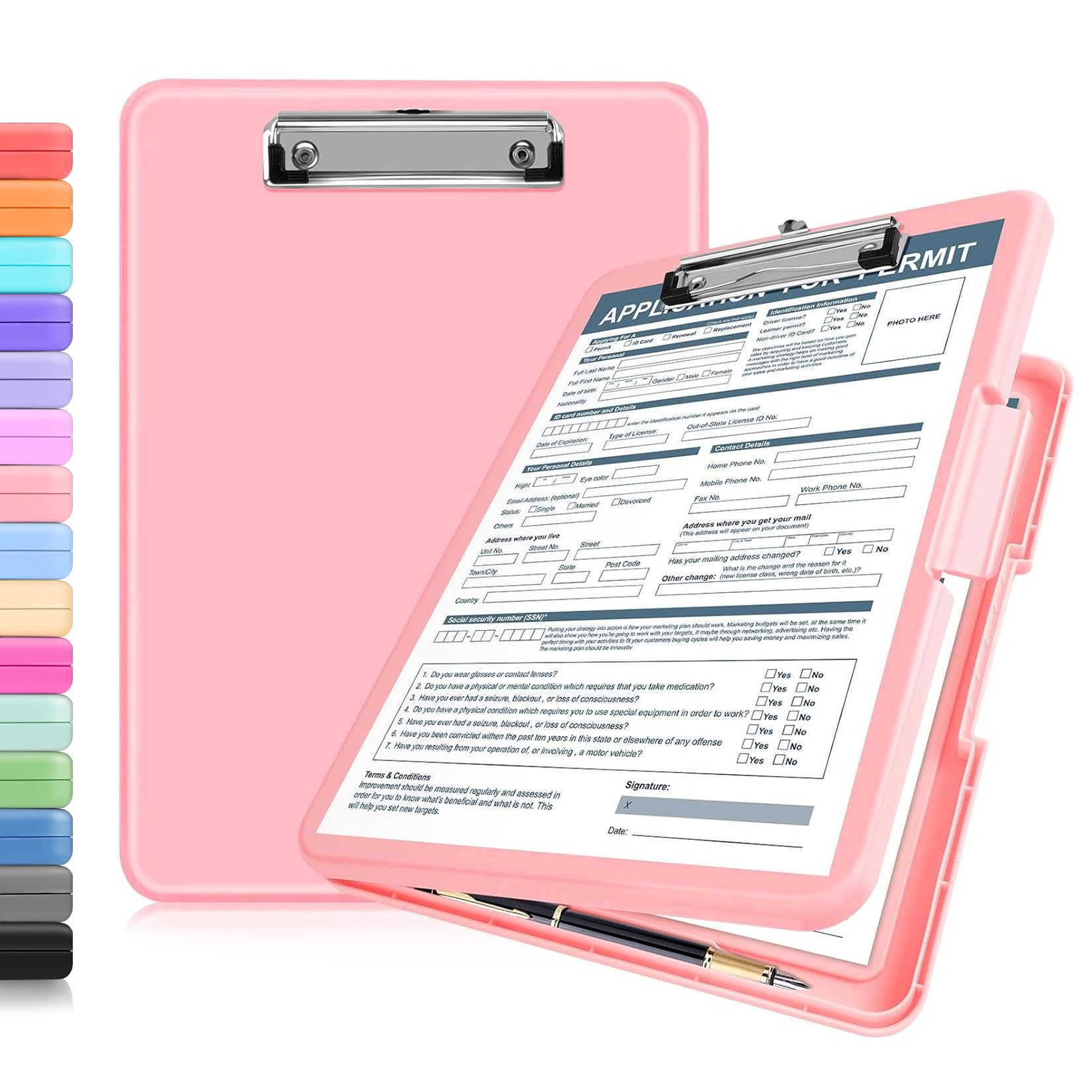 ANZNKU Clipboard with Storage, 13x9.6 Clipboard Foldable Nursing School Essentials, Clip Board Folder for Teacher Nurse Work Office Women, Storage Clipboards with Pen Holder, Document Organizer(Pink)