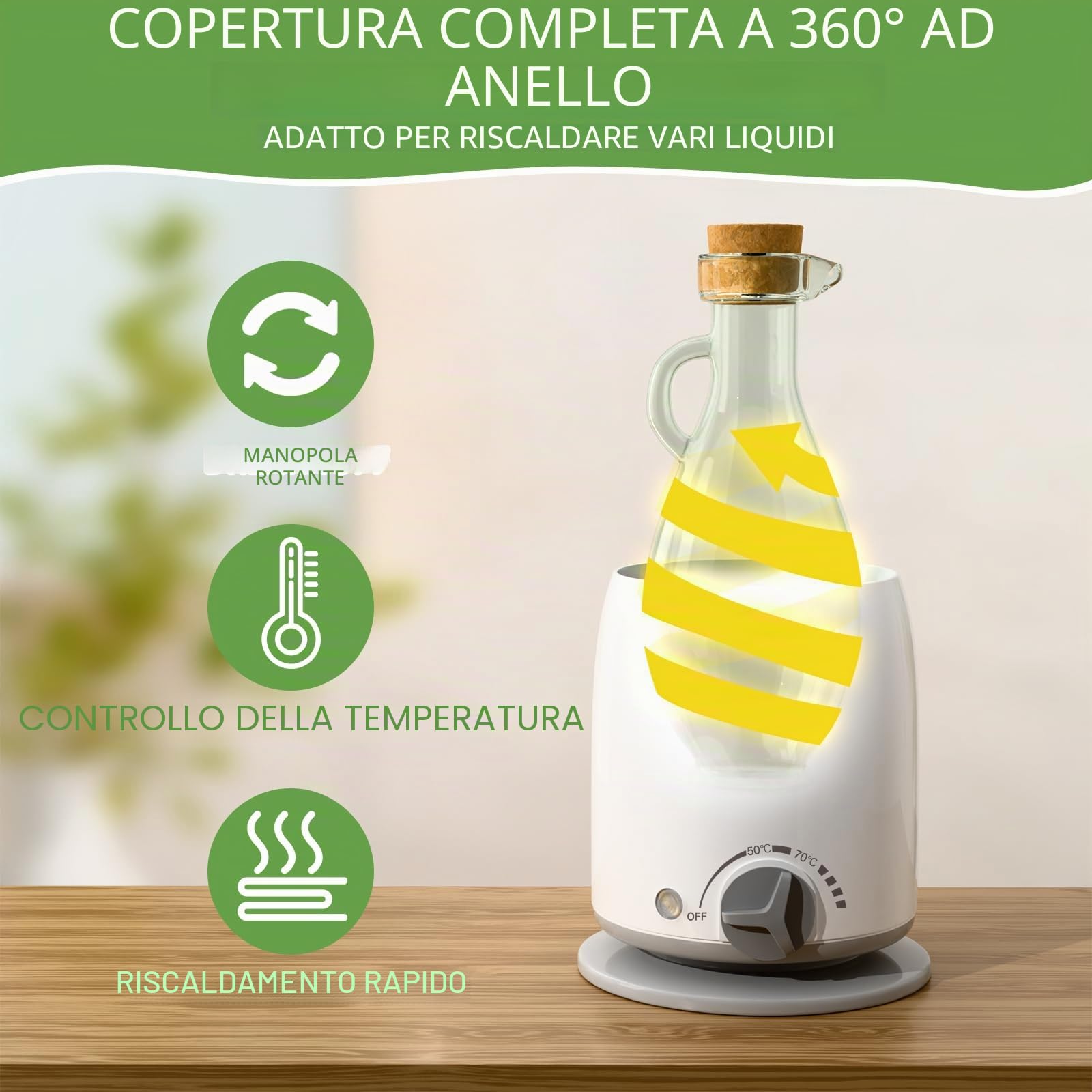 Olio da massaggio, scalda olio da massaggio, scalda con caraffa in vetro, riscaldamento rapido per 5 minuti, relax grazie al piacevole massaggio caldo