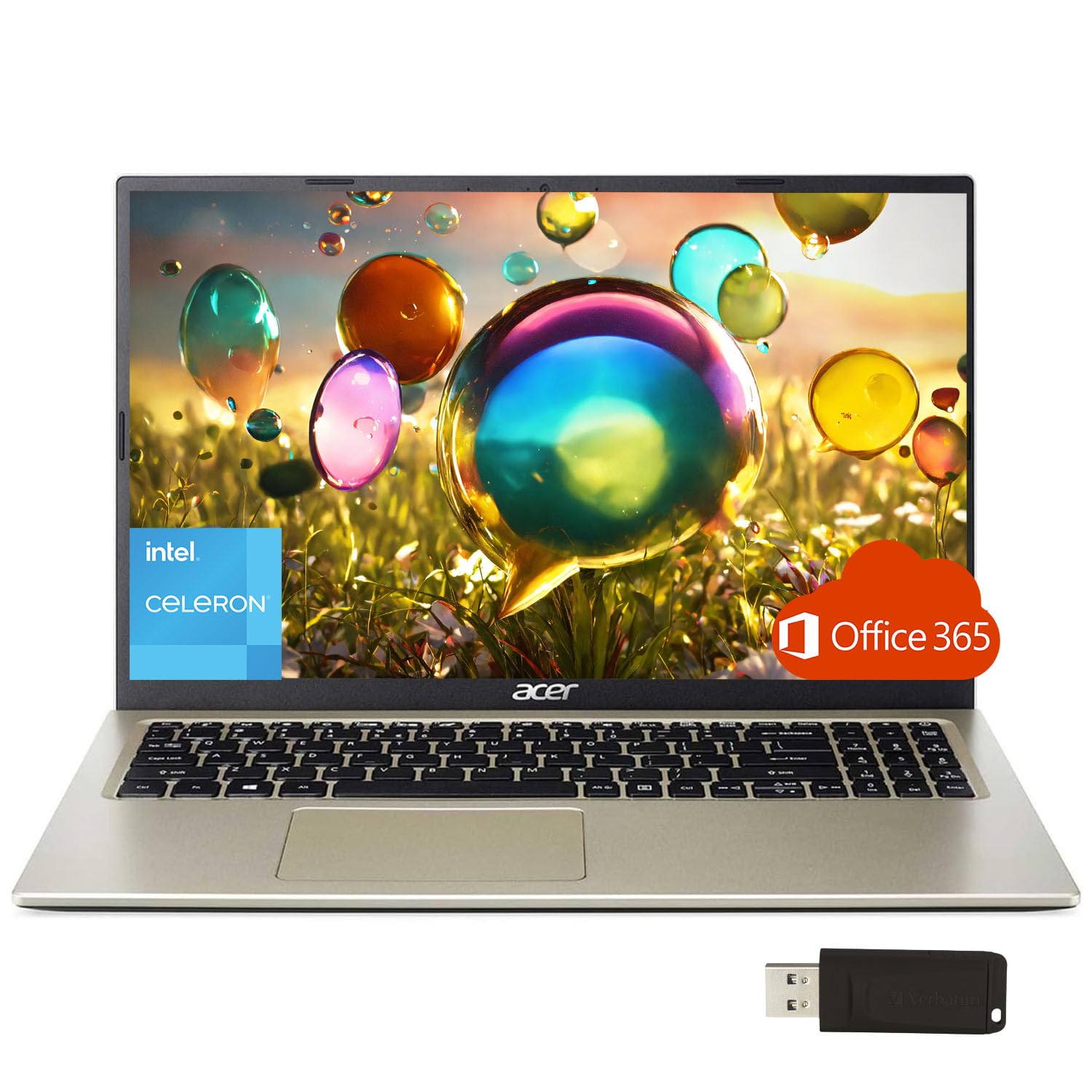 acer Aspire Thin Laptop, 1 Year Office365, 15.6" FHD Display, Intel Celeron Dual-Core N4500 Processor, RJ-45, Webcam, WiFi, Bluetooth, Win 11, Safari Gold, w/WOWPC USB (32GB RAM | 1TB SSD)