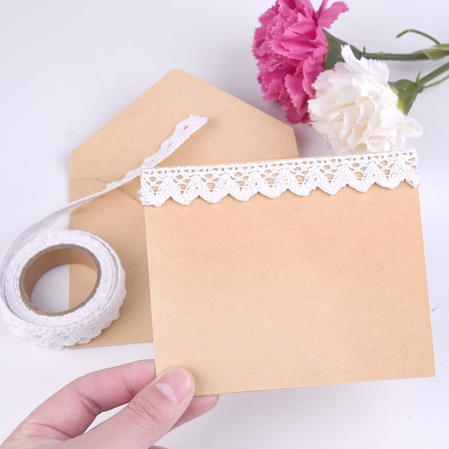 FEPITO Ruban De Dentelle Auto-adhésif Blanc Dentelle Ruban Garniture Scrapbooking Carte Faisant Des Fournitures Décorations Vintage (blanc