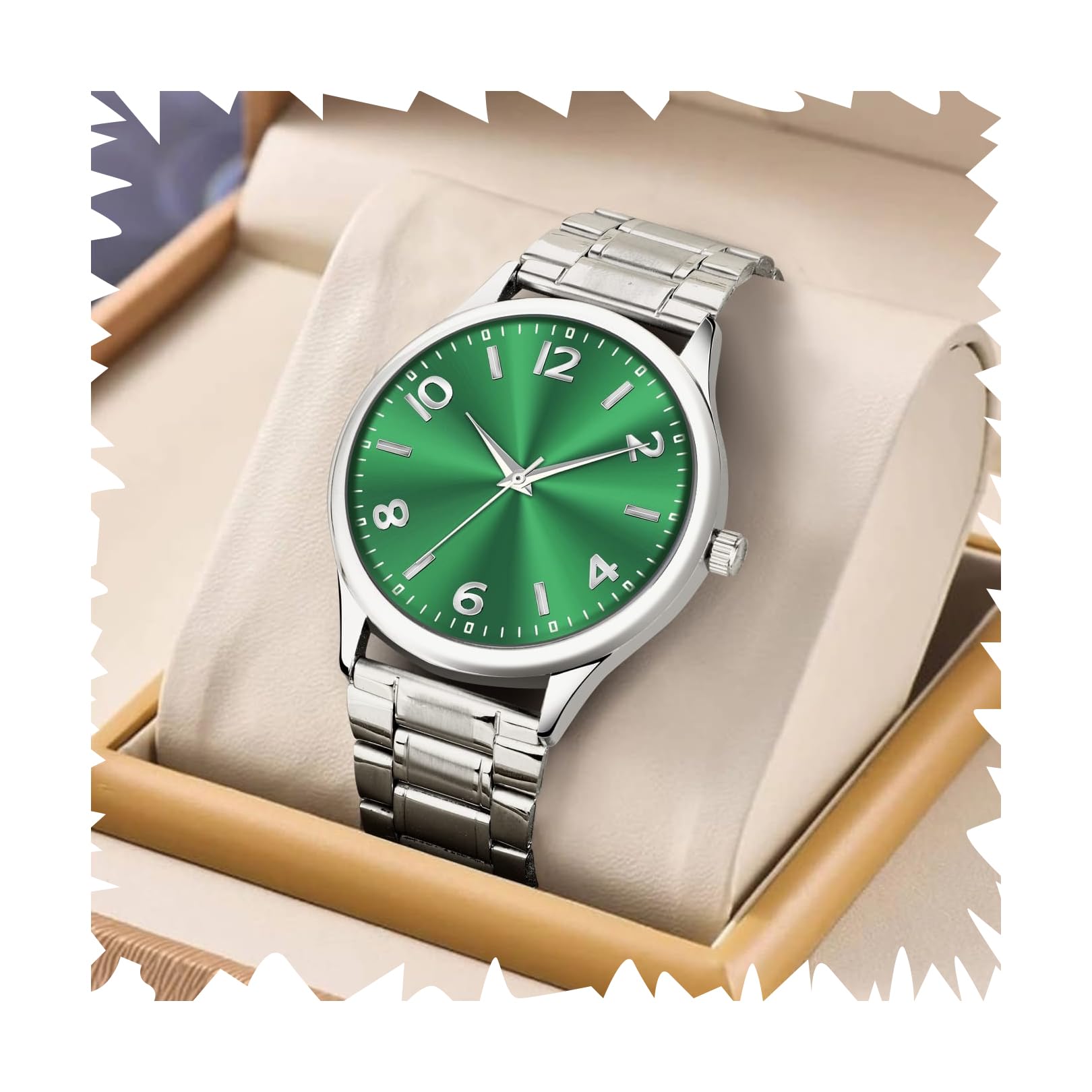 acnos Fashion Analog Watch Black Blue Green Dial Case Men's Watch Stainless Steel Silver Color Band Quartz Movement Scratch-Resistant-picture-27