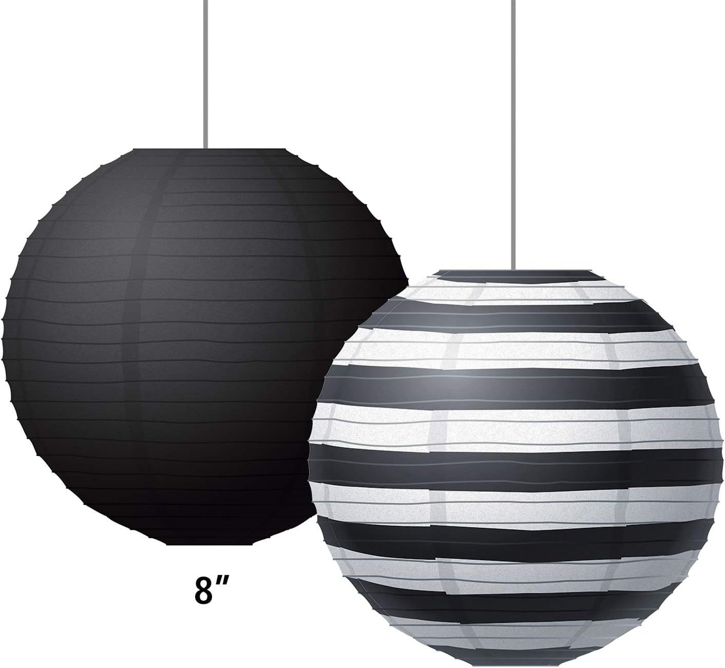 Black & White 8" Hanging Paper Lanterns