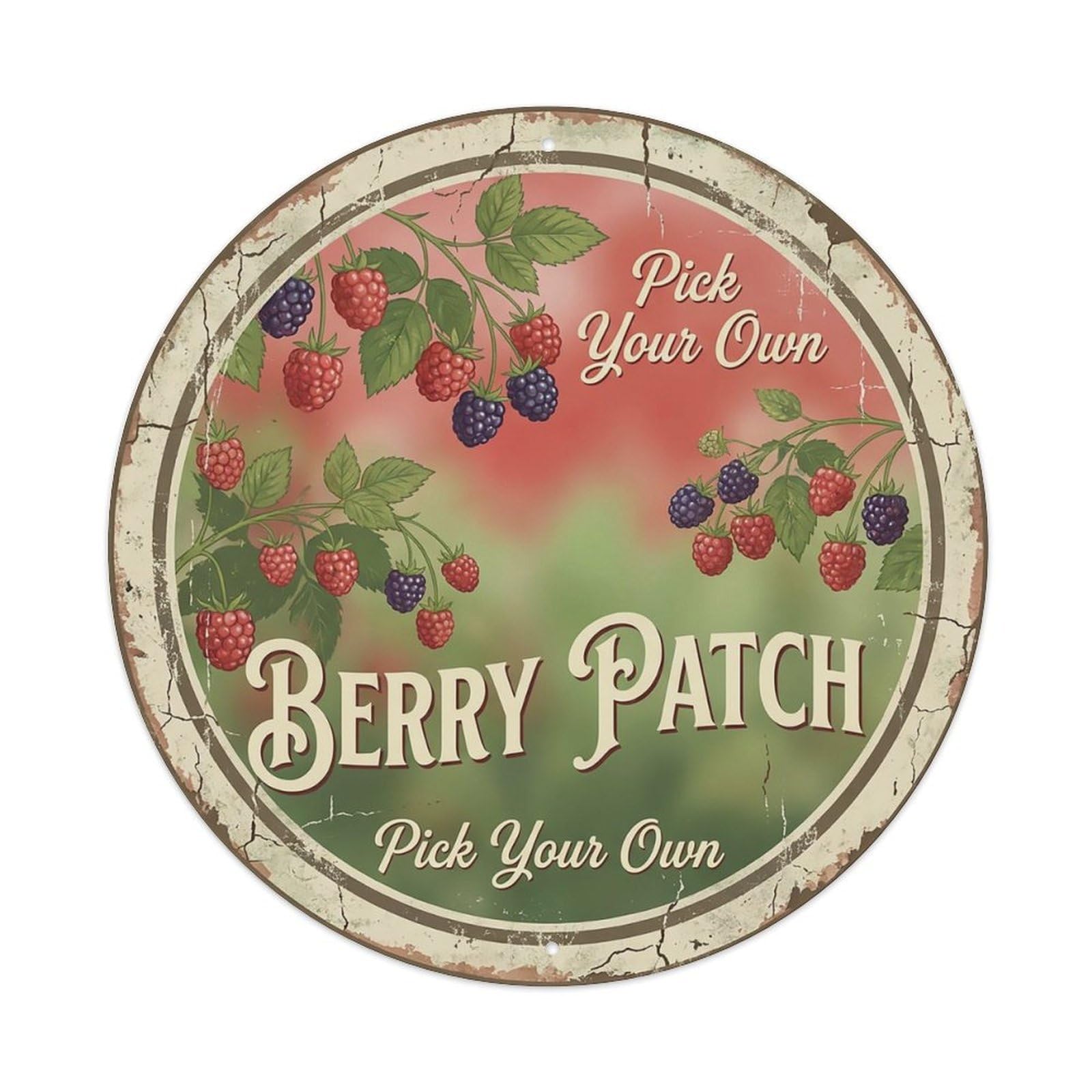 Cxhjca 8X8inch(20X20cm) Vintage Cottagecore Garden Berry Patch Picking Metal Tin Sign