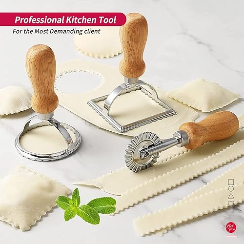 Miniatura 2 de Artpico Ravioli Stamp Maker Cutter con rueda de rodillo (juego de 6), molde con mango de madera y borde estriado, prensa de pasta accesorio de