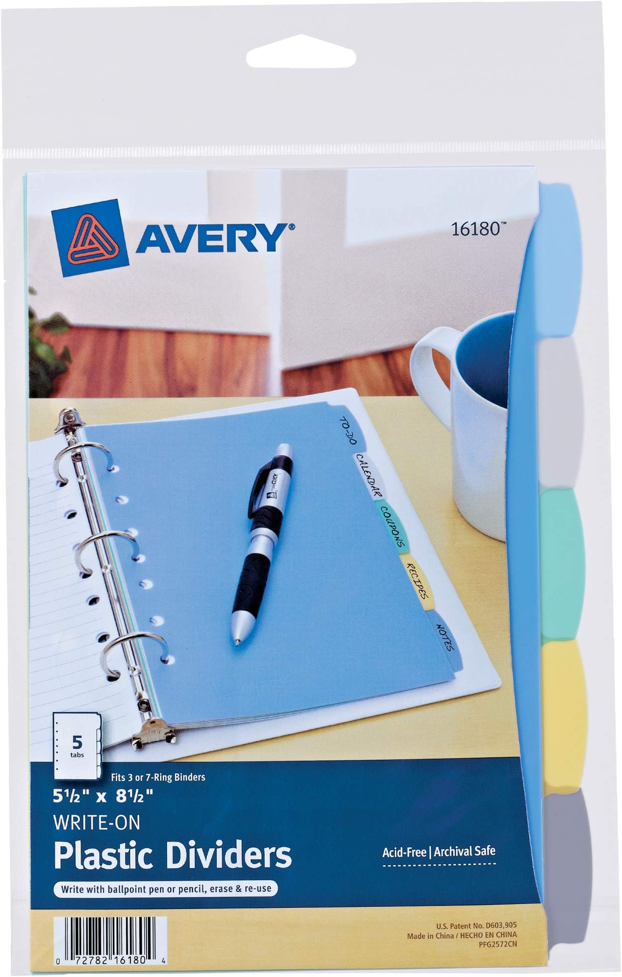 Avery 5-Tab Plastic Mini Binder Dividers, Write & Erase Multicolor Tabs, 1 Set (16180)