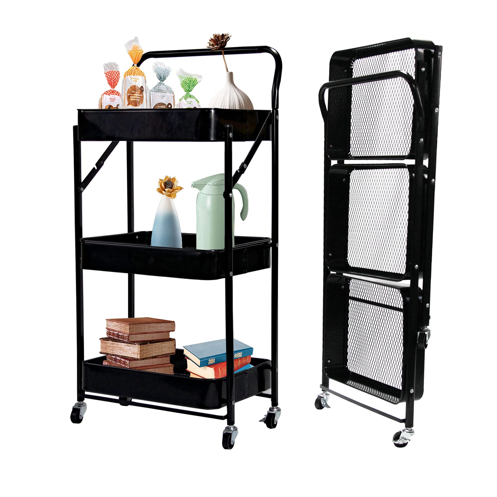 Buy HAOOAH 3Tier Collapsible Rolling Utility Cart with Lockable
