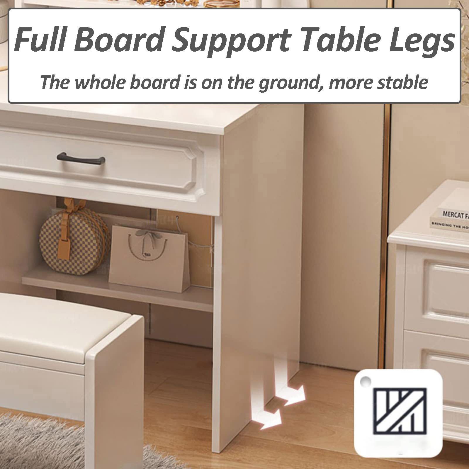 Tavolo Toeletta Con LED E 3 Specchi - 9 Cassetti, 5 Ripiani, MDF Bianco 137x110x50 Cm - Foto 7