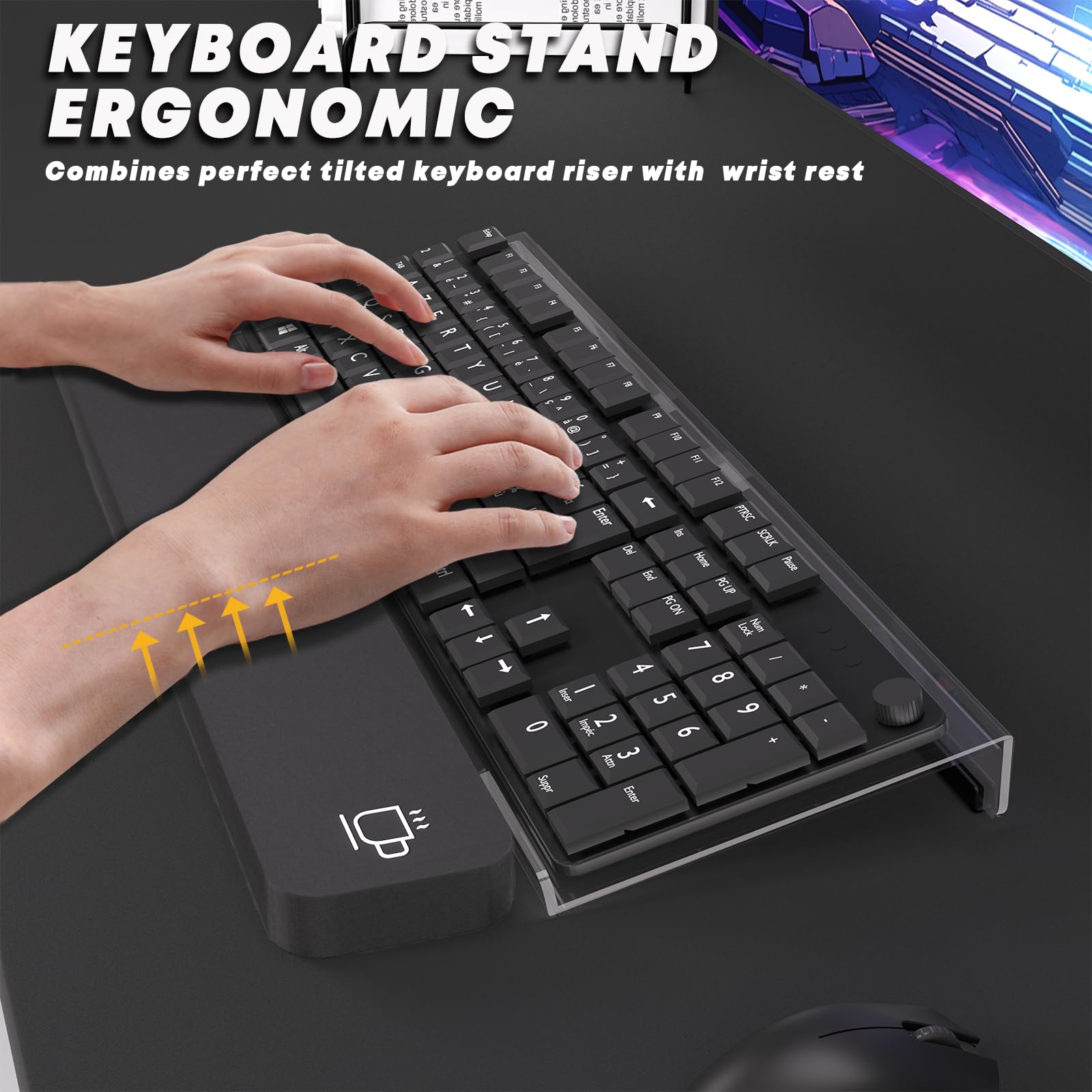 Supporto per Tastiera PC Acrilico Inclinato con Poggiapolsi Ergonomico Antiscivolo