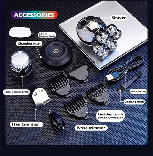 Vgr - 5 In 1 Head Shaver Men Grooming Kit | Waterproof Rotary Shaver | Head Shavers For Bald Men | Head Electric Razor W/Nose Hair Trimmer And Led Display | Facial Cleaning Brush| Charge Base | V-315 #TOP1
