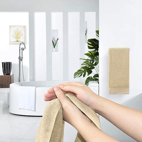 Vista 46 de VANZAVANZU Juego de toallas de baño de algodón suave prémium (paquete de 6, 1628 pulgadas), color beige Beige,Gris Azul,2-Blanco
