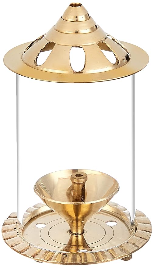 Amazon Brand – Solimo Akhand Diya/Oil Lamp with Glass Cover for Puja, Home Décor and Diwali, Brass (Small) at Rs. 279