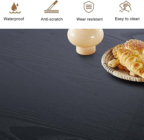 Miniatura 5 de Mesa de comedor de 70.8 pulgadas para cocina para 4-6 personas, mesa de cocina ovalada con base de tiras de madera, mesas de comedor redondas