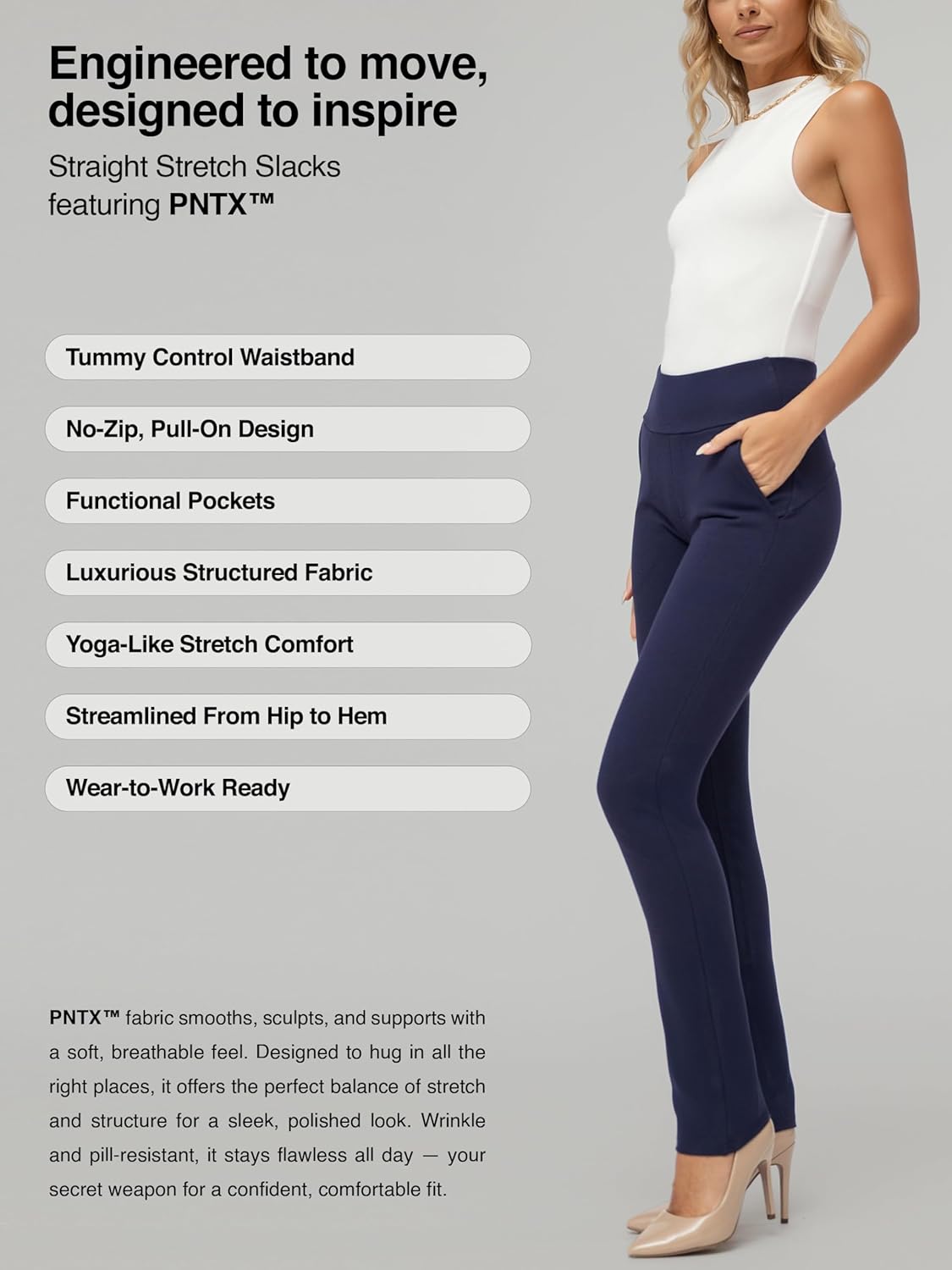 Conceited Dress Pants for Women with Pockets - Stretch Ponte Fabric - Wear to Work - Tummy Control (Available in Plus Size) - Image 2