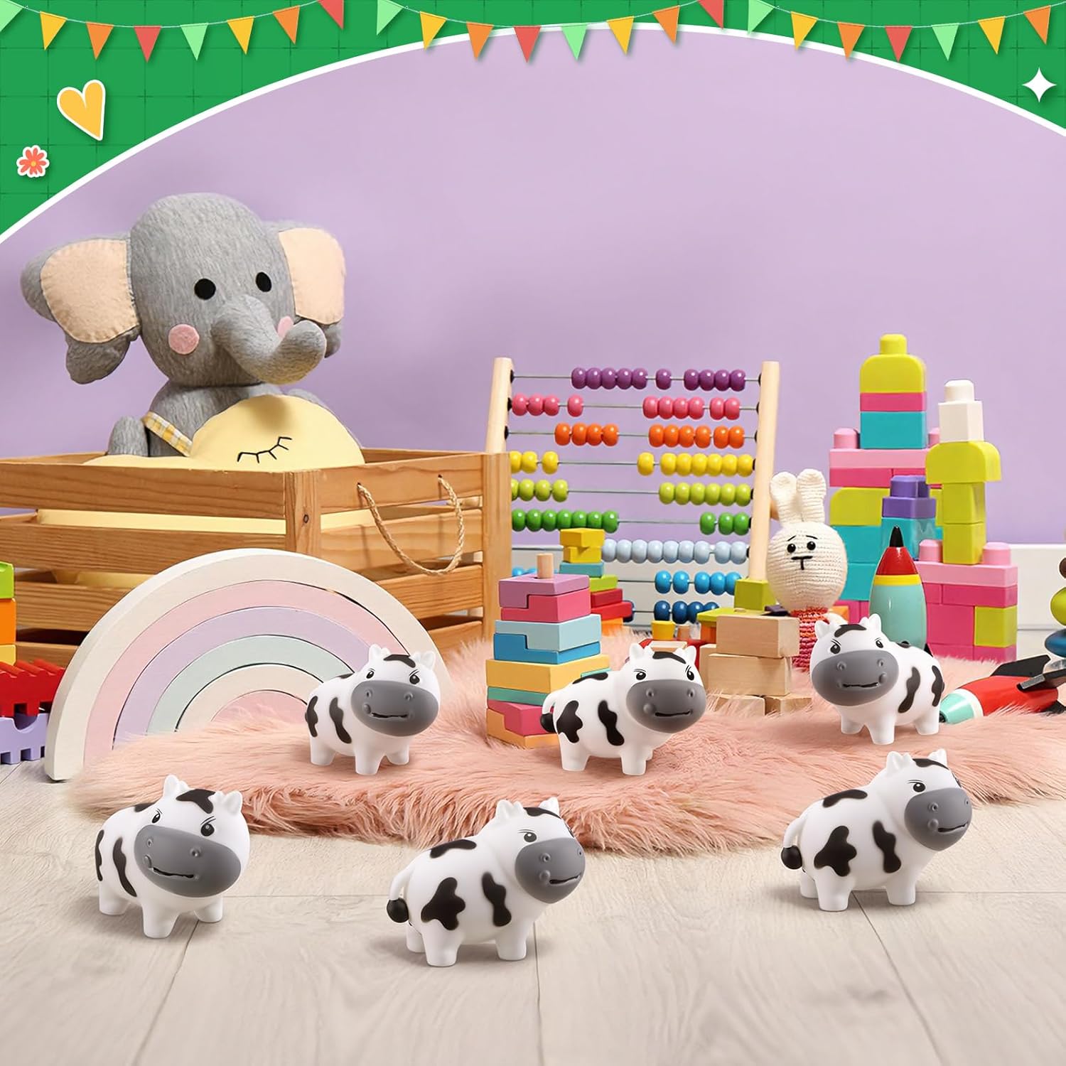 Meooeck 12 Pcs Cow Stress Relief Toy Stress Ball for Adults Mini Animal Stuffy Fidget Toys Black and White Cute Cow Gifts for Easter Basket Stuffer Birthday Party Office Workers ADHD Autism Anxiety