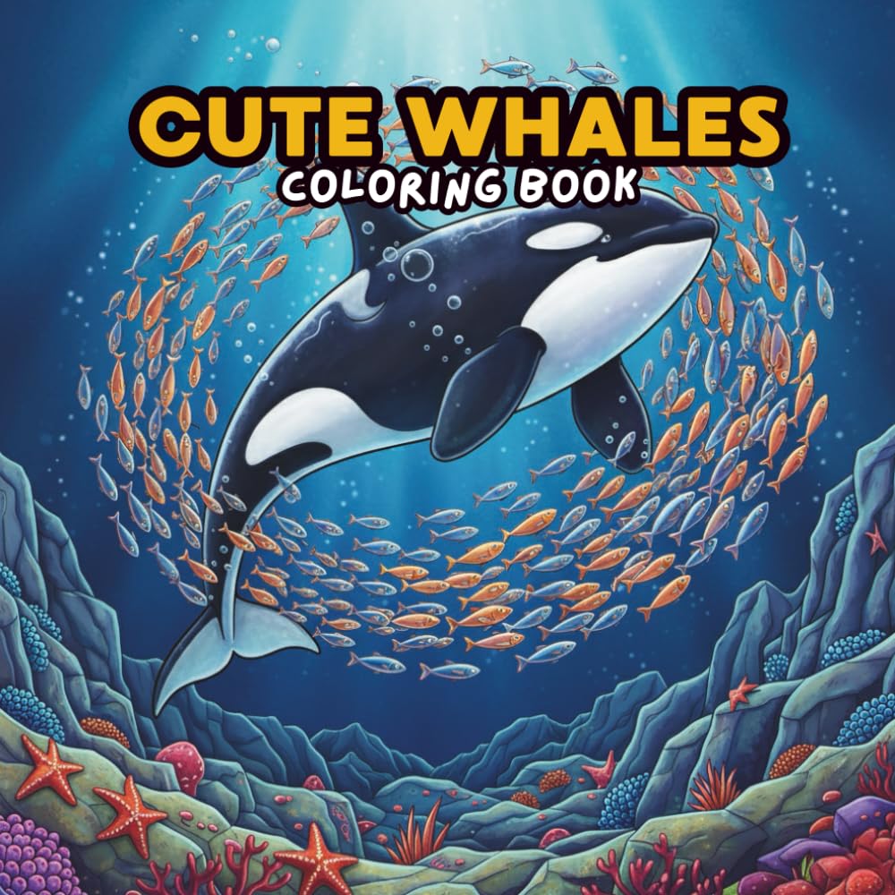 Whale Coloring Book for Adults and Kids: 40 Stunning Ocean Scenes with Whales, Dolphins, Corals and Sea Life