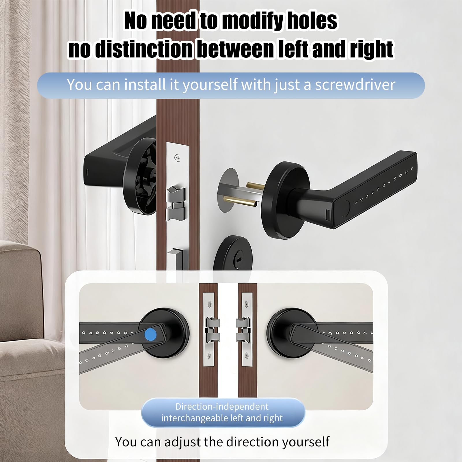 Serrure de Porte Intelligente 5 en 1 avec Empreinte Digitale, Télécommande APP, Carte IC, Code, Clé, Empreinte Digitale, Serrure Intelligente pour Maison, Appartement, Bureau, Hôtel (Circulaire)